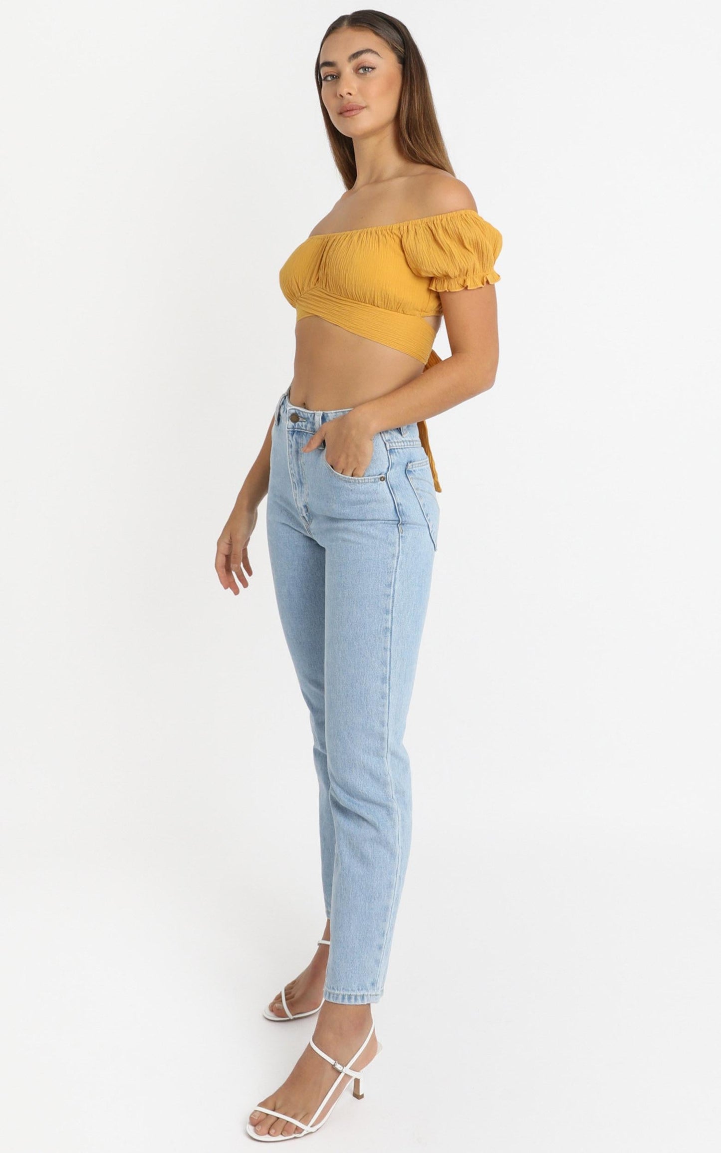 I Know You Top in mustard linen look