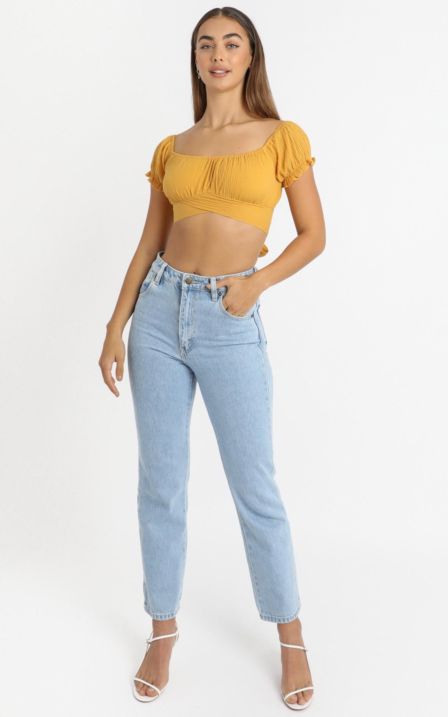 I Know You Top in mustard linen look
