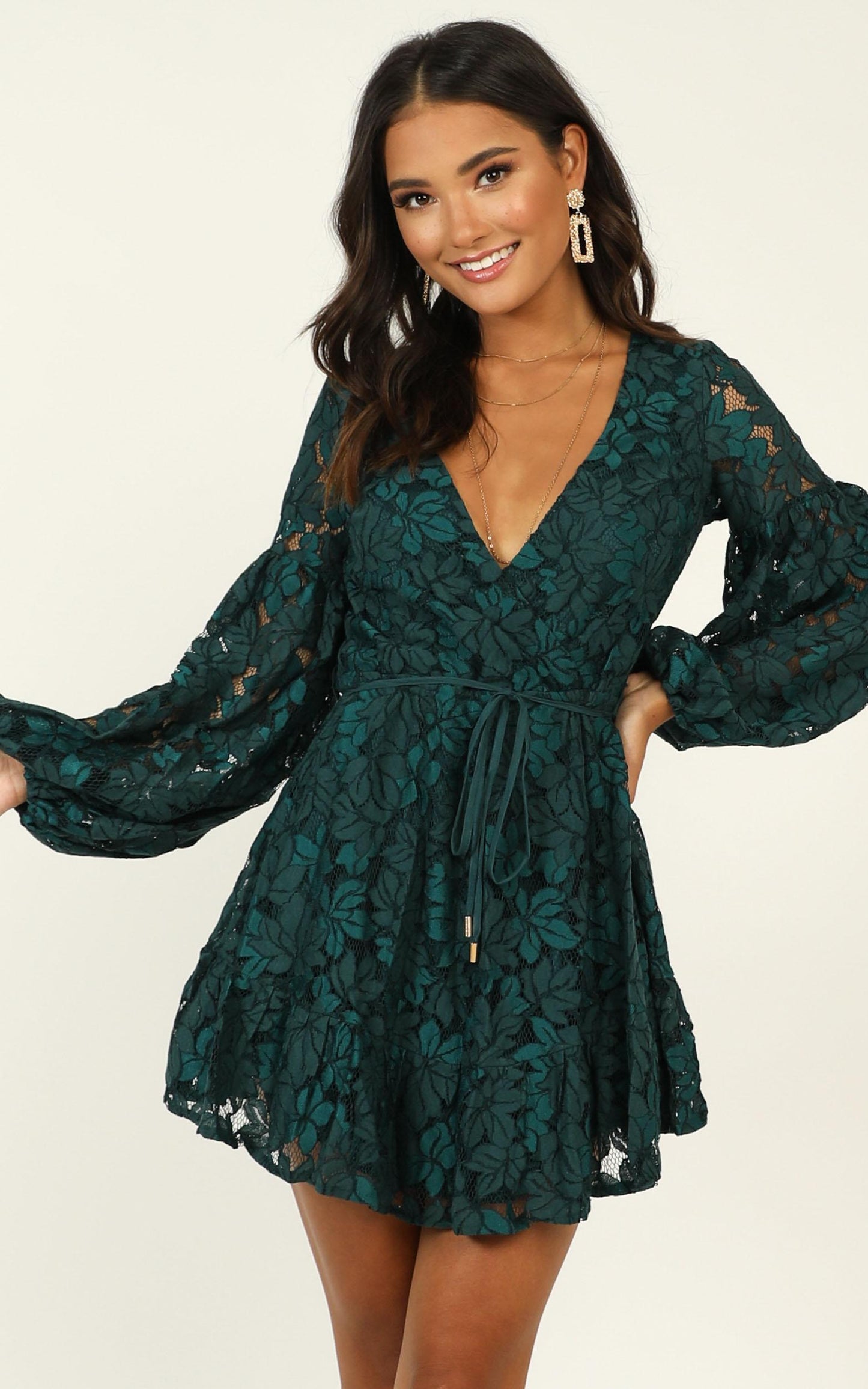 Autumn Leaves Dress In Teal Lace