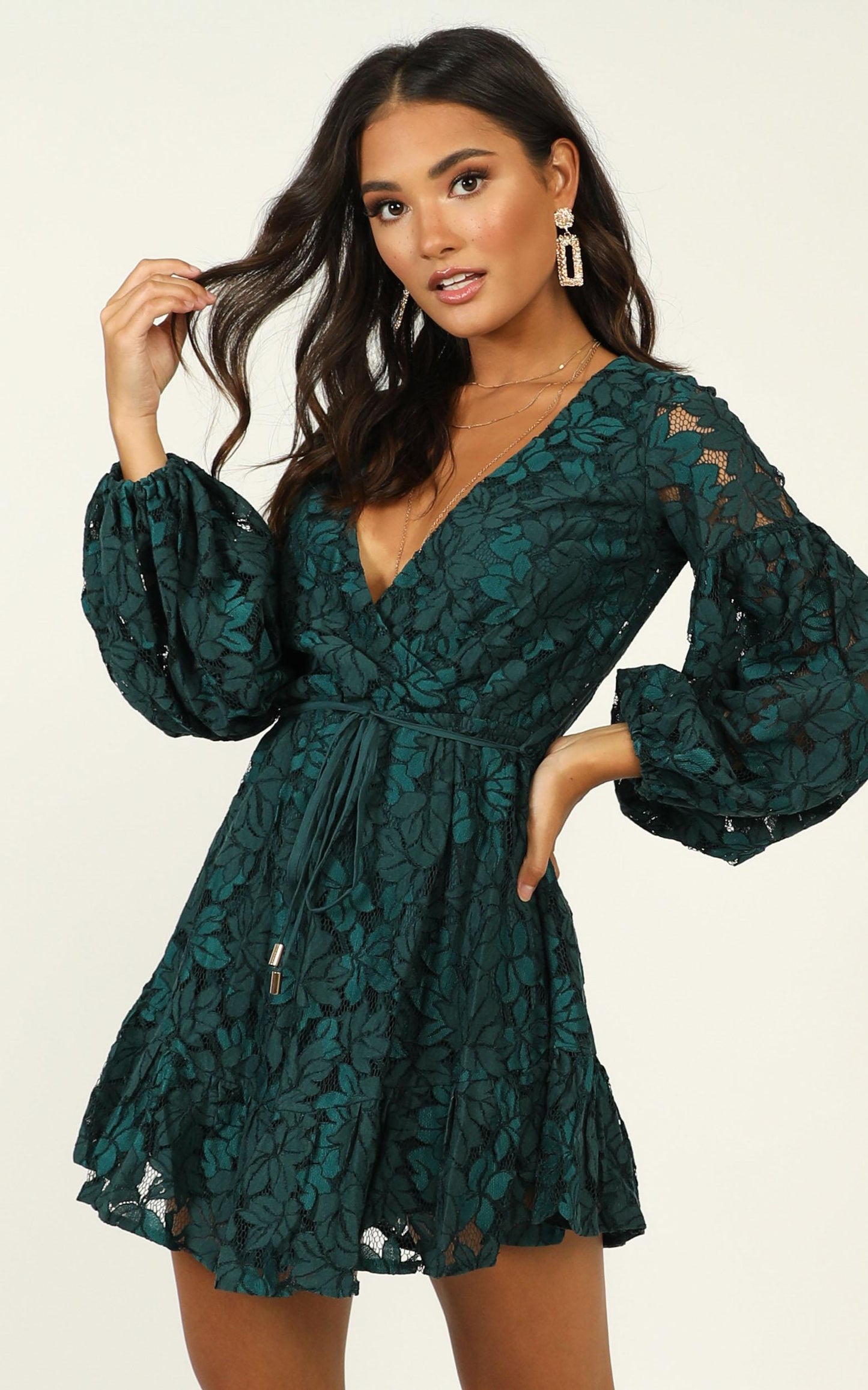 Autumn Leaves Dress In Teal Lace