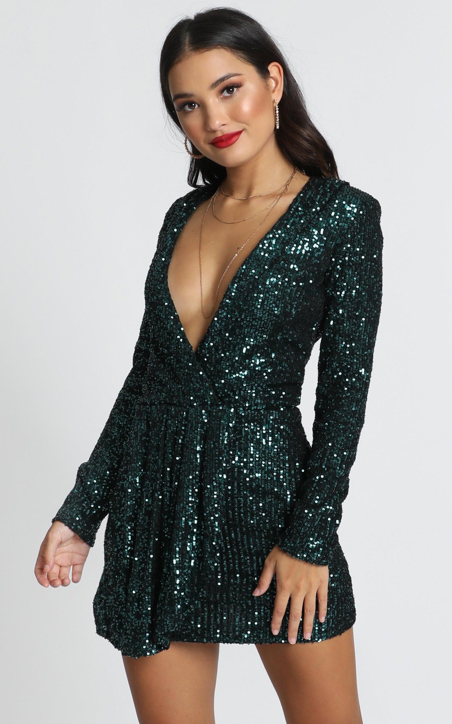 Lioness - Make Your Move Mini Dress in Emerald Green Sequin