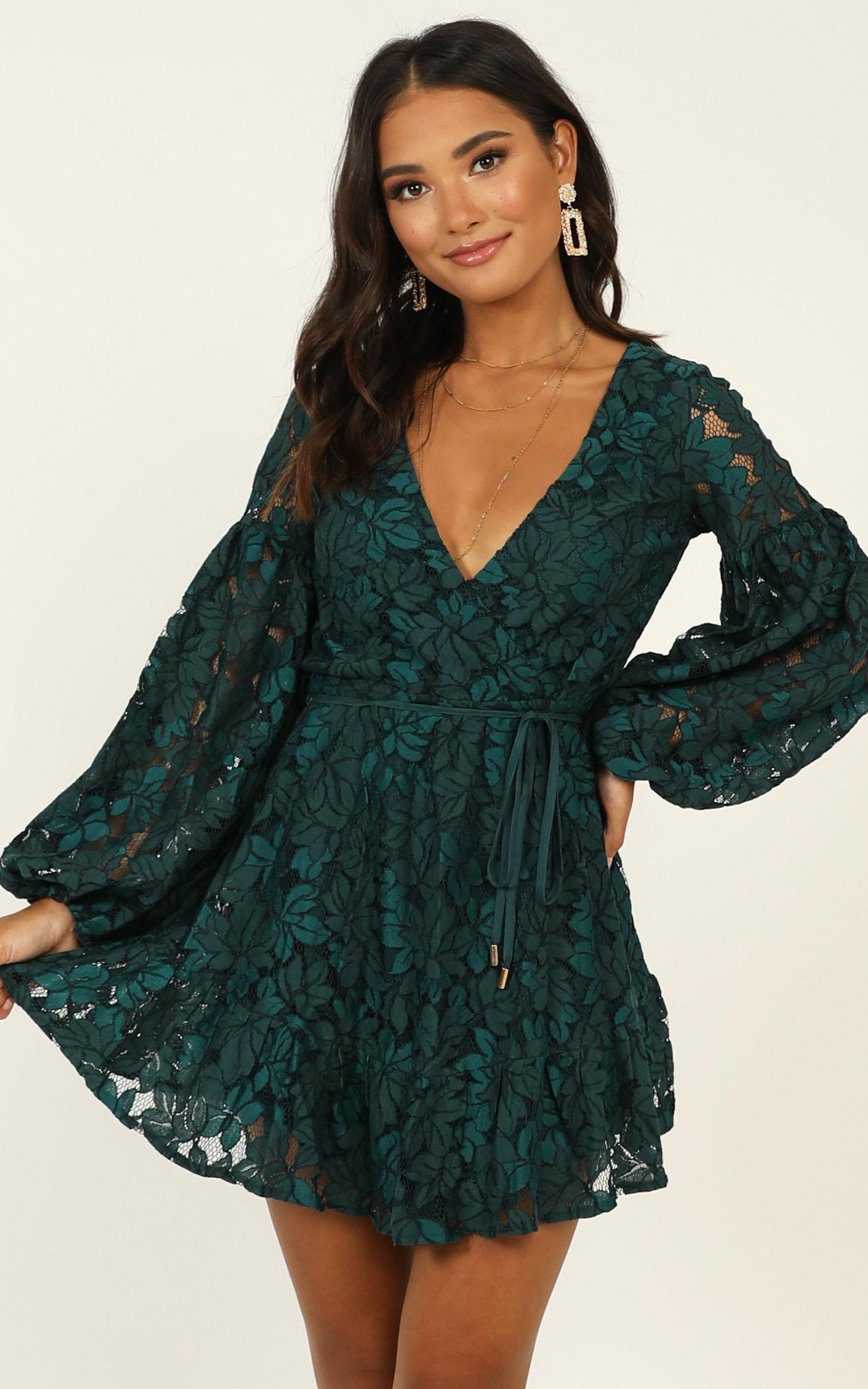Autumn Leaves Dress In Teal Lace