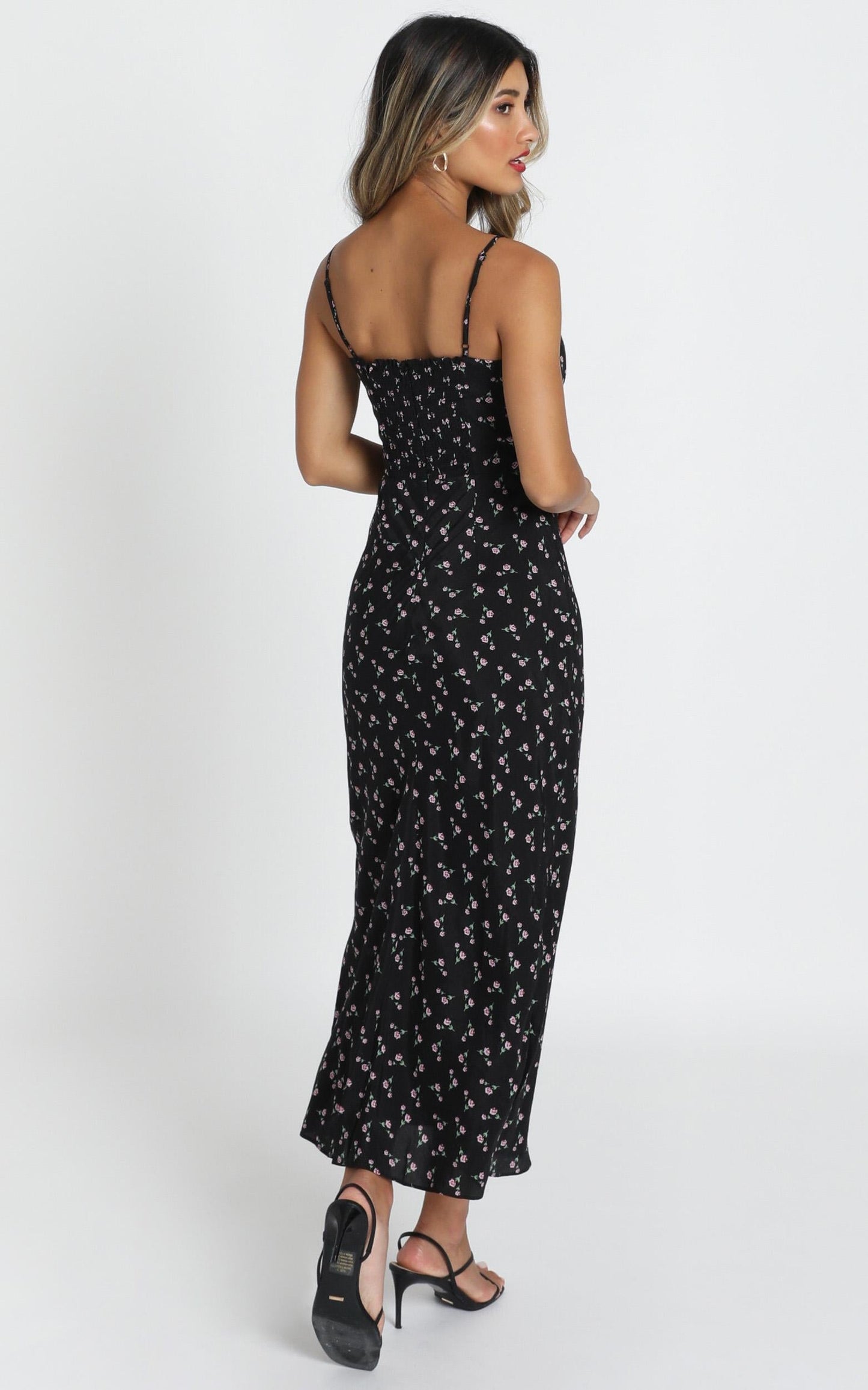 Imani Midi Dress In Black Floral