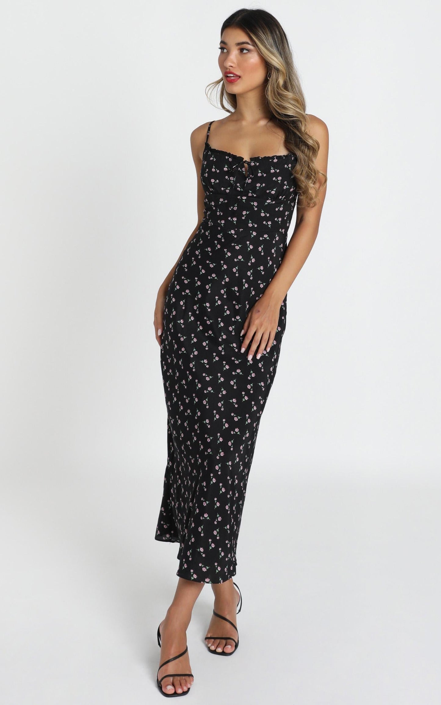 Imani Midi Dress In Black Floral
