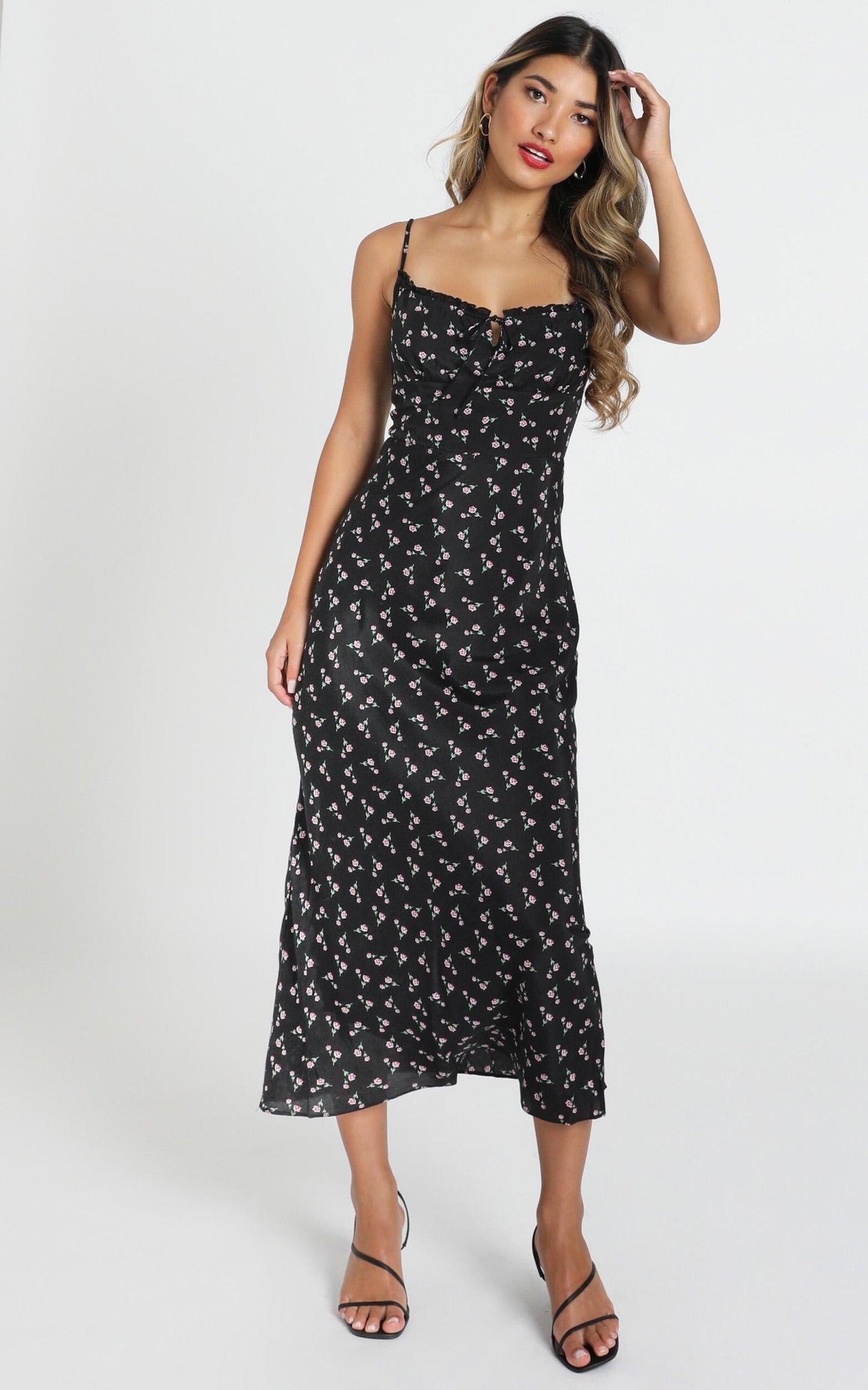 Imani Midi Dress In Black Floral