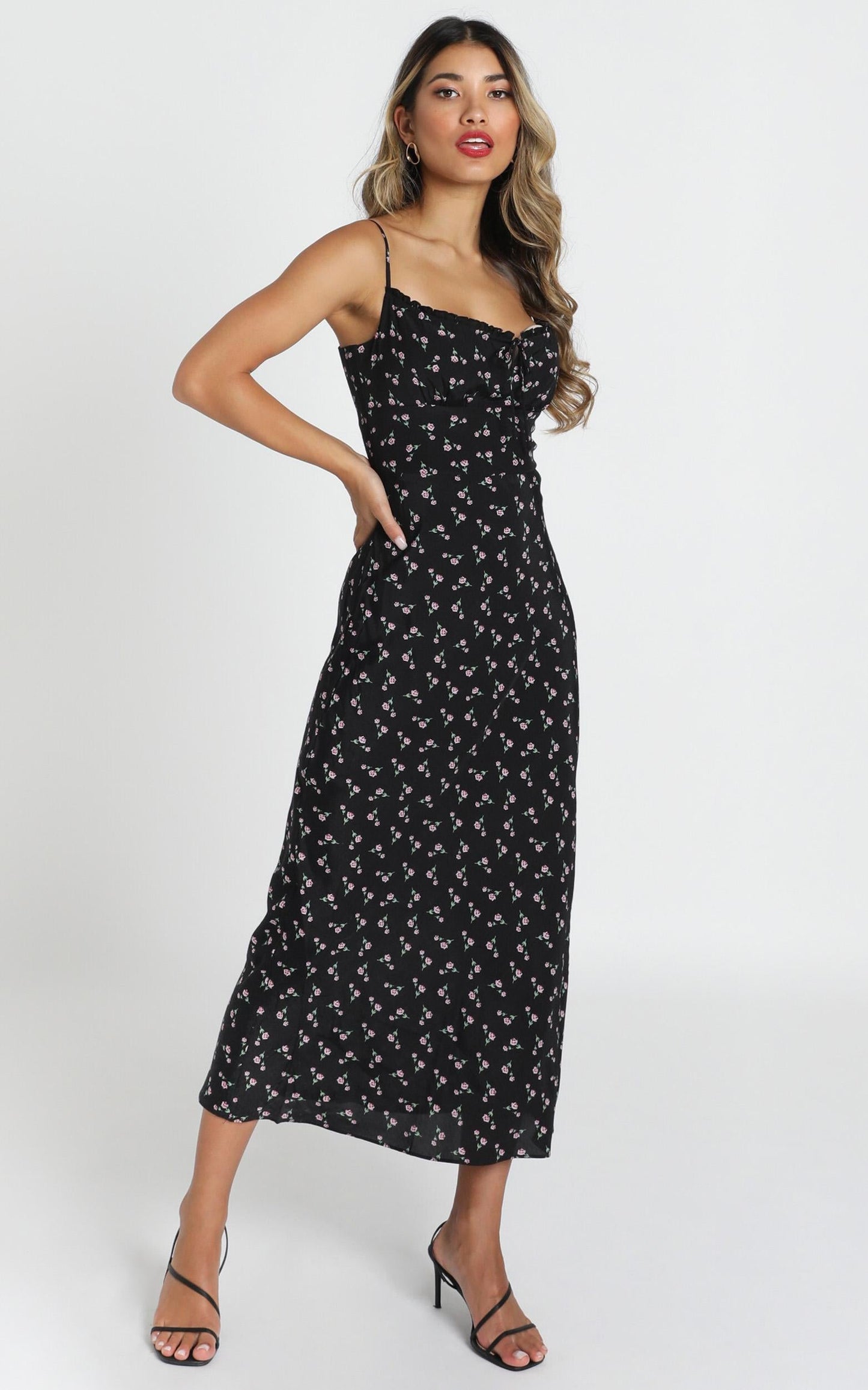 Imani Midi Dress In Black Floral