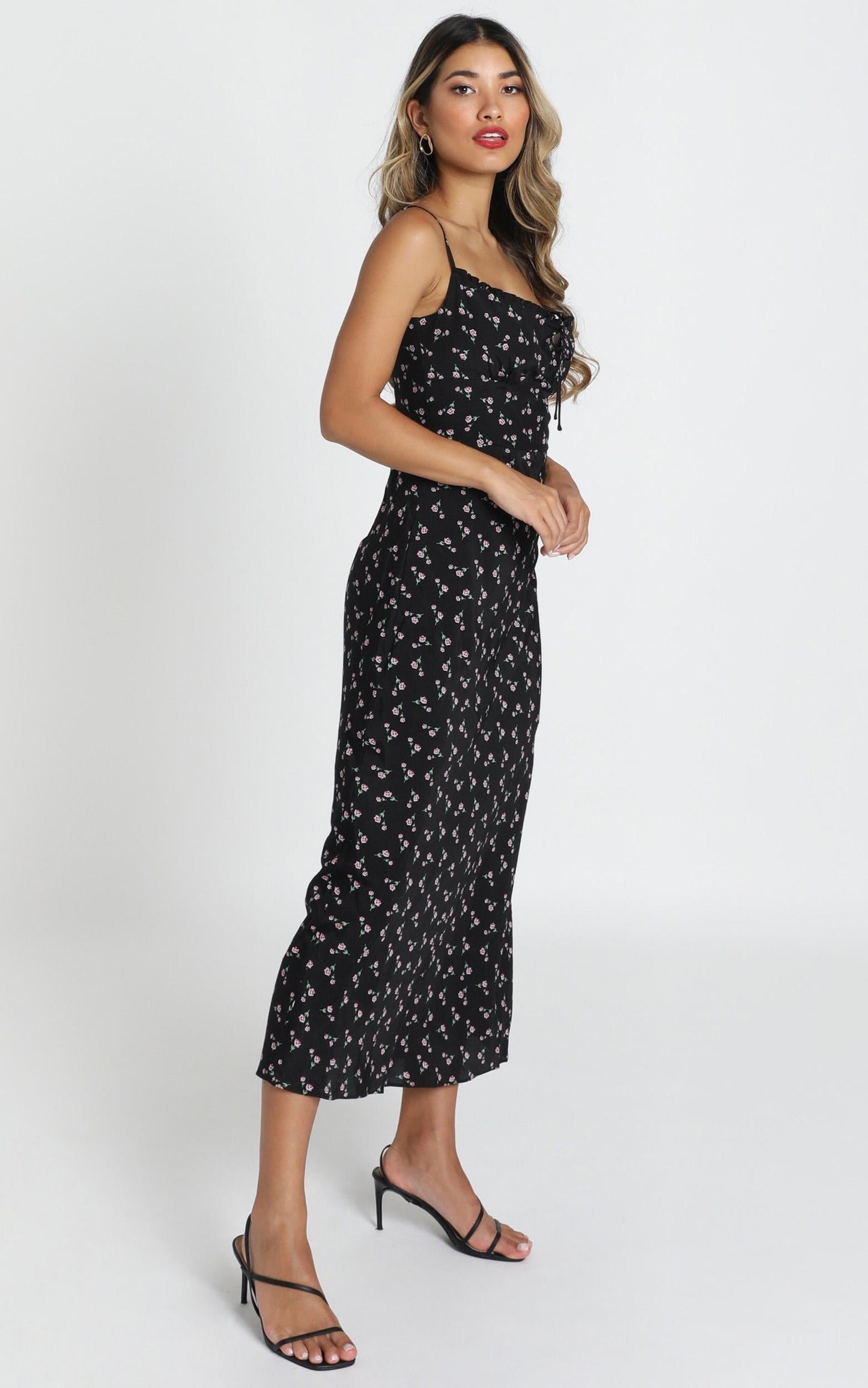 Imani Midi Dress In Black Floral