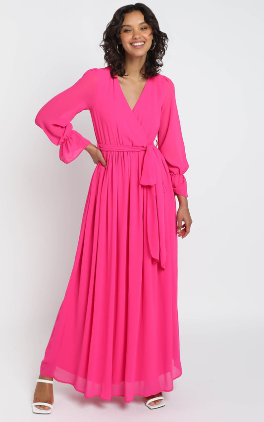 In Love Long Sleeve Maxi Dress in Fuschia