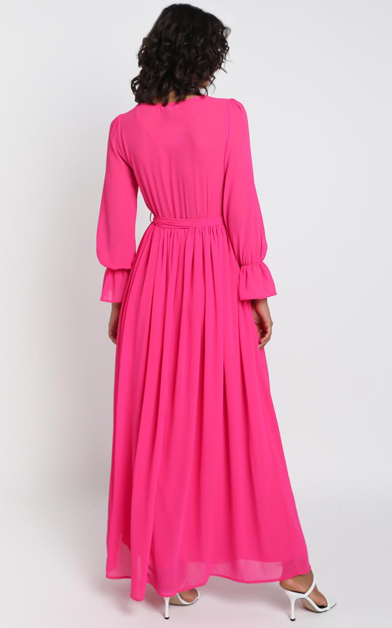In Love Long Sleeve Maxi Dress in Fuschia