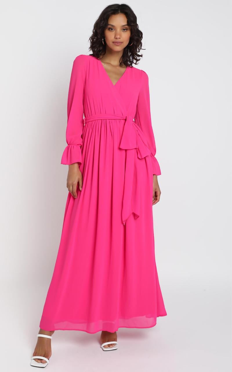 In Love Long Sleeve Maxi Dress in Fuschia