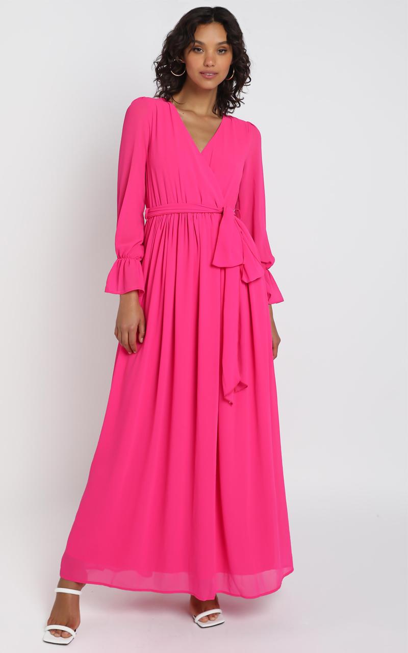 In Love Long Sleeve Maxi Dress in Fuschia