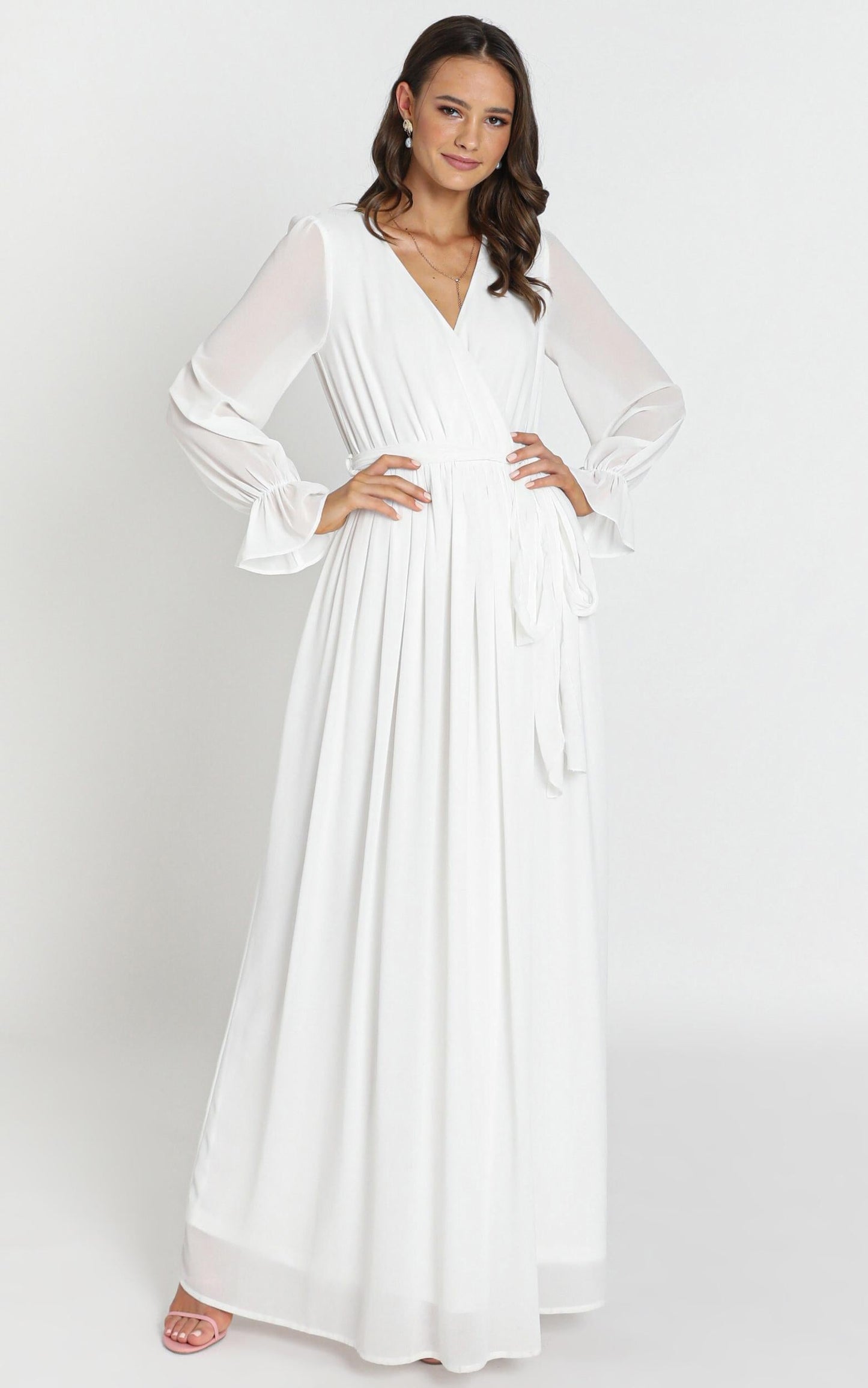 In Love Long Sleeve Maxi Dress In White