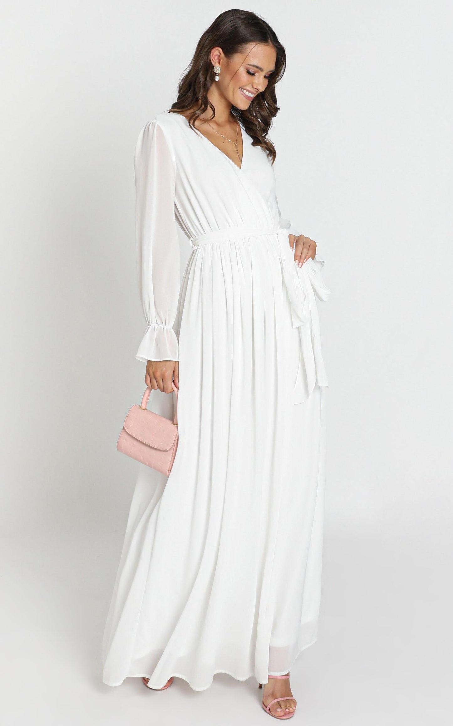In Love Long Sleeve Maxi Dress In White