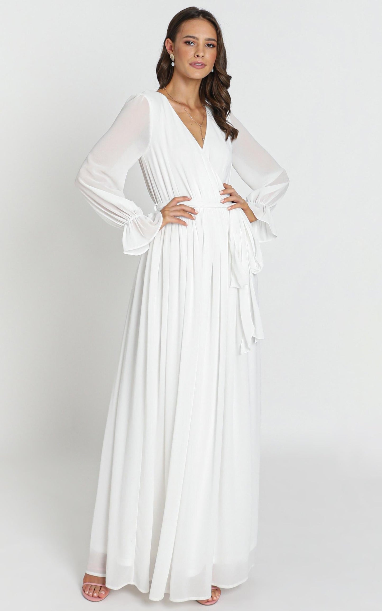 In Love Long Sleeve Maxi Dress In White