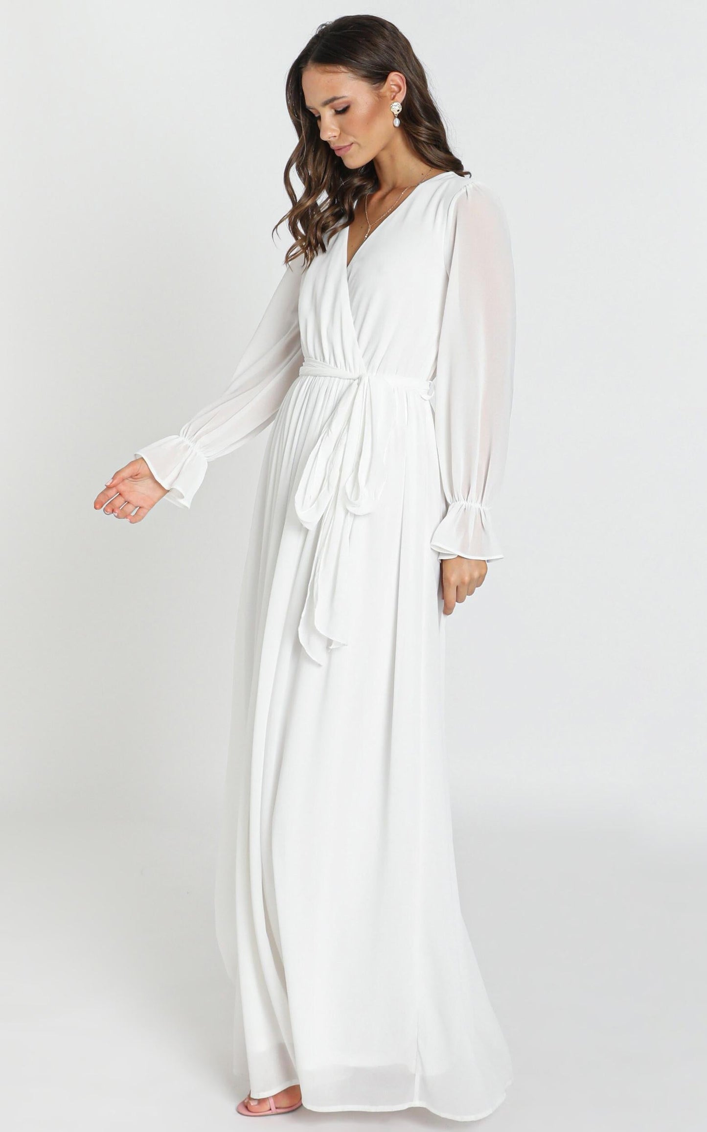 In Love Long Sleeve Maxi Dress In White
