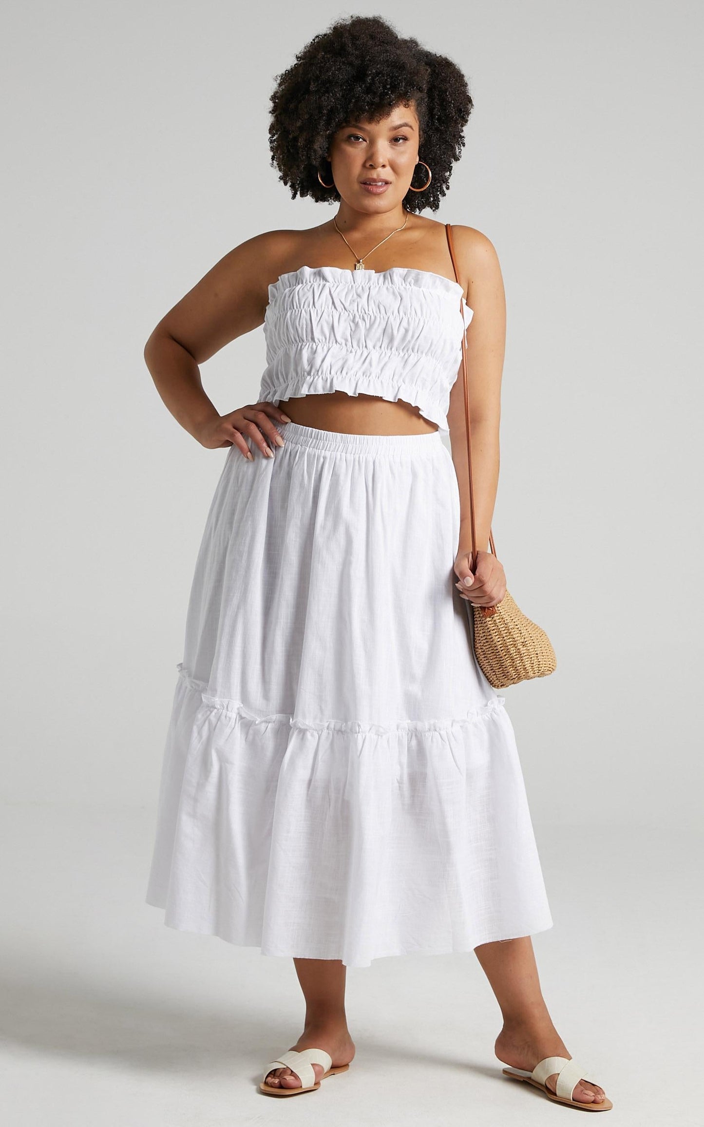 In Their Eyes Two Piece Set in White Linen Look