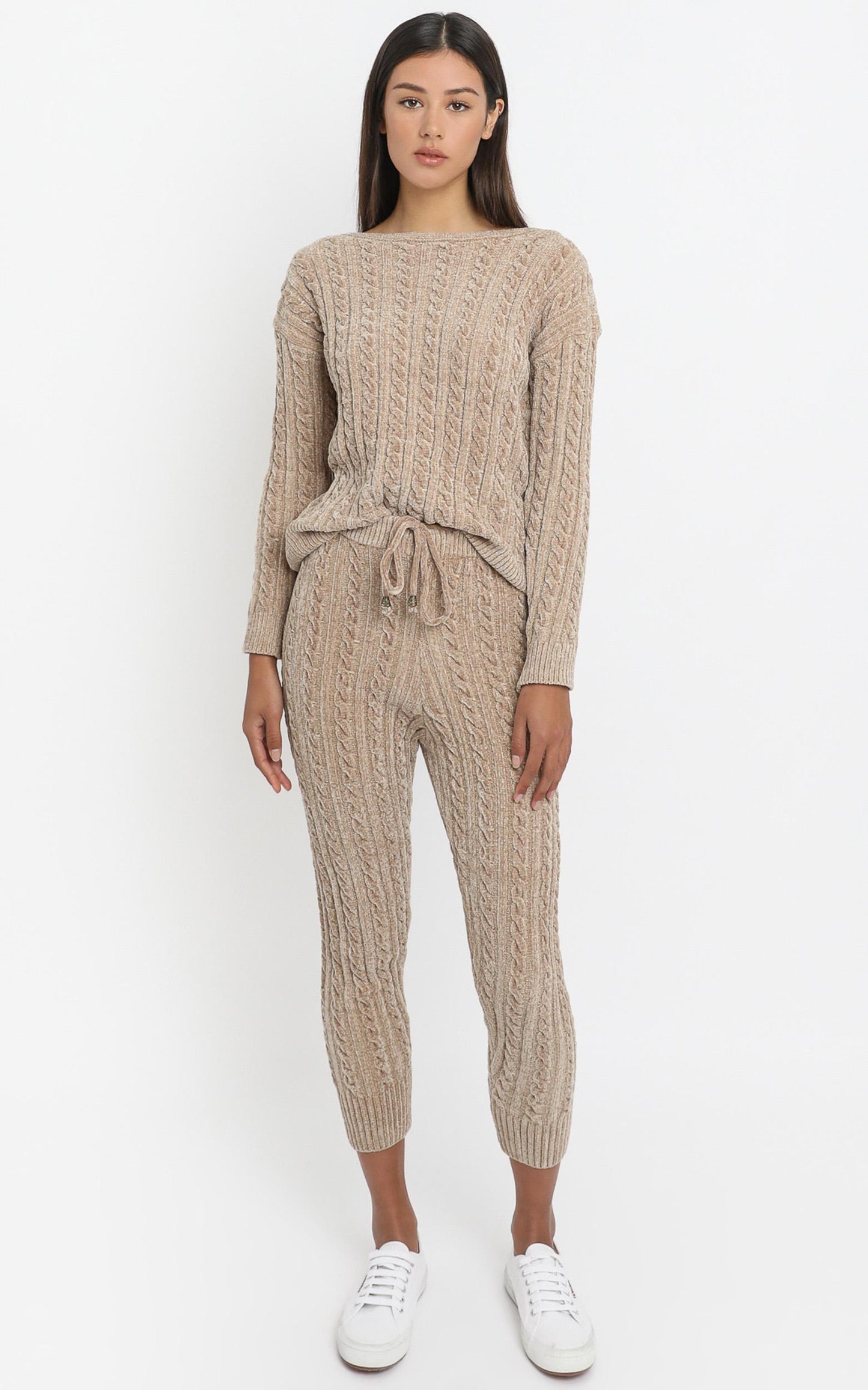 Iona Cable Knit Two Piece Set in Mocha