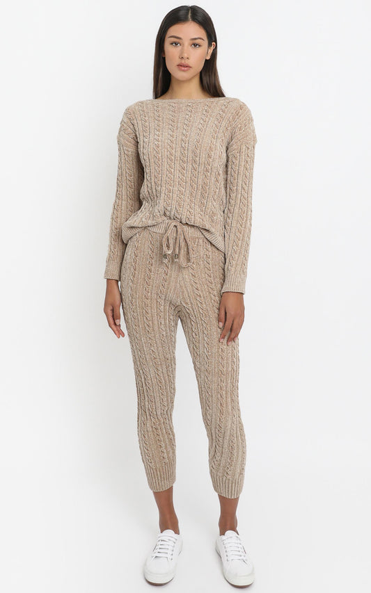 Iona Cable Knit Two Piece Set in Mocha