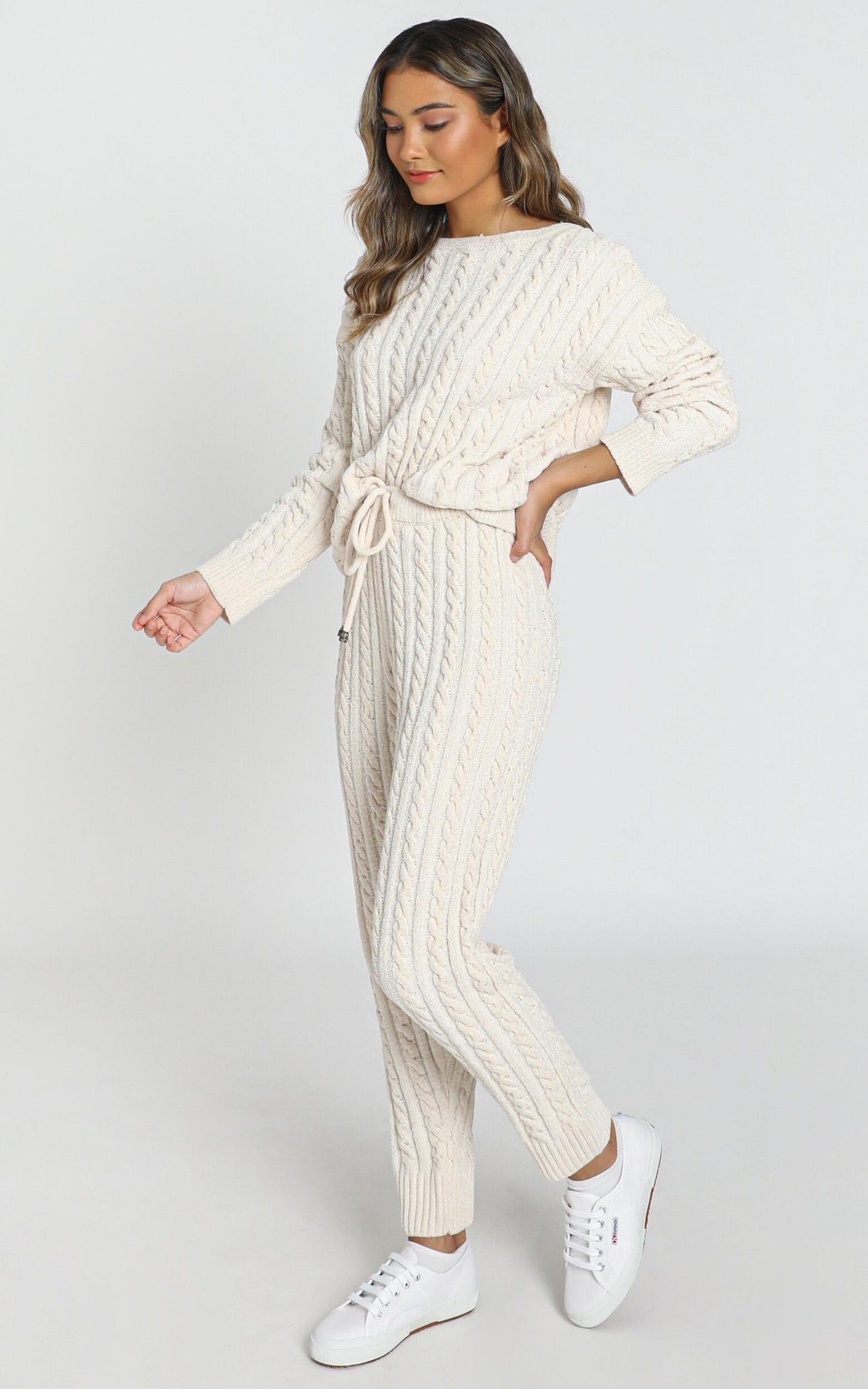 Iona Cable Knit Two Piece Set in cream