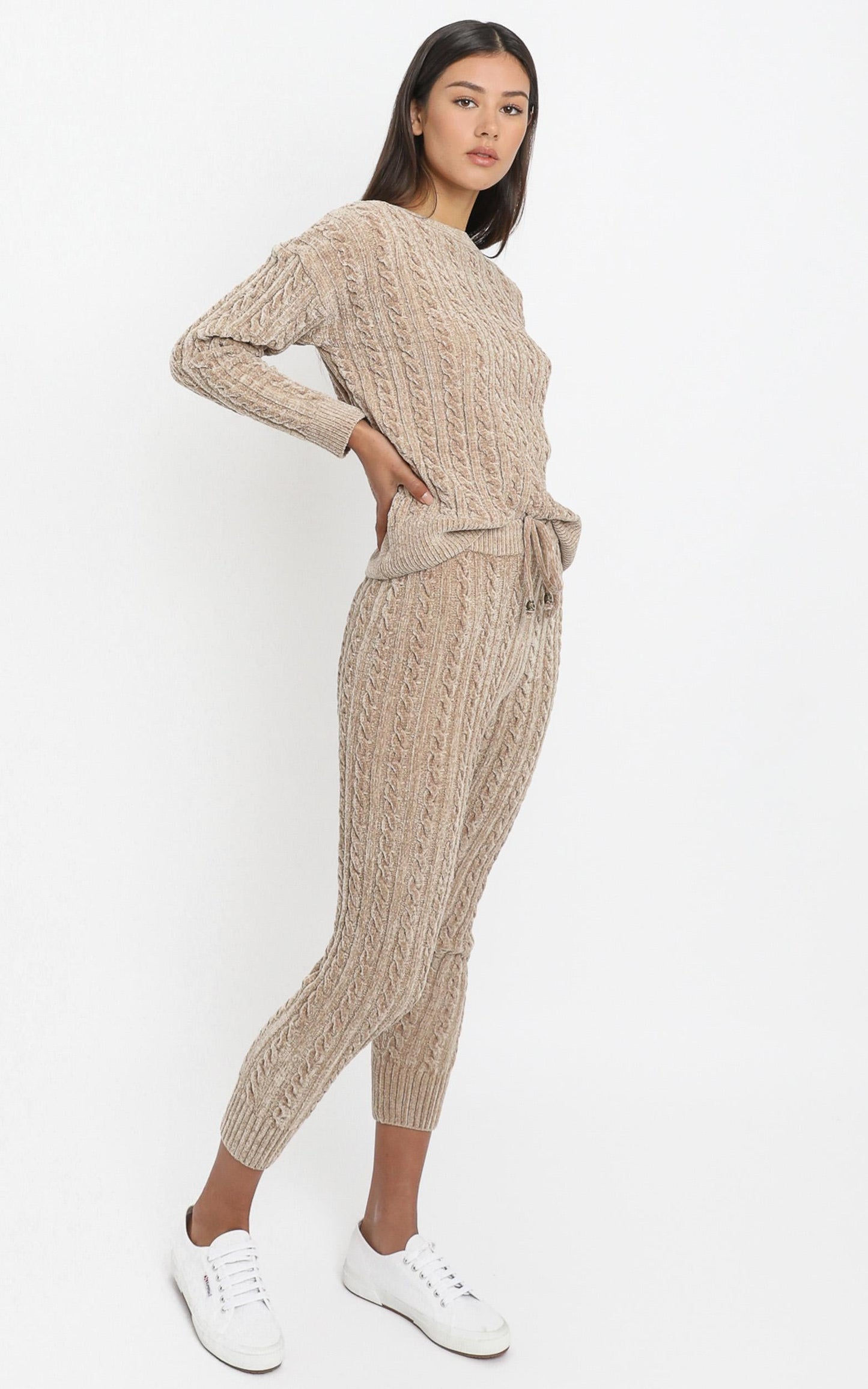 Iona Cable Knit Two Piece Set in Mocha