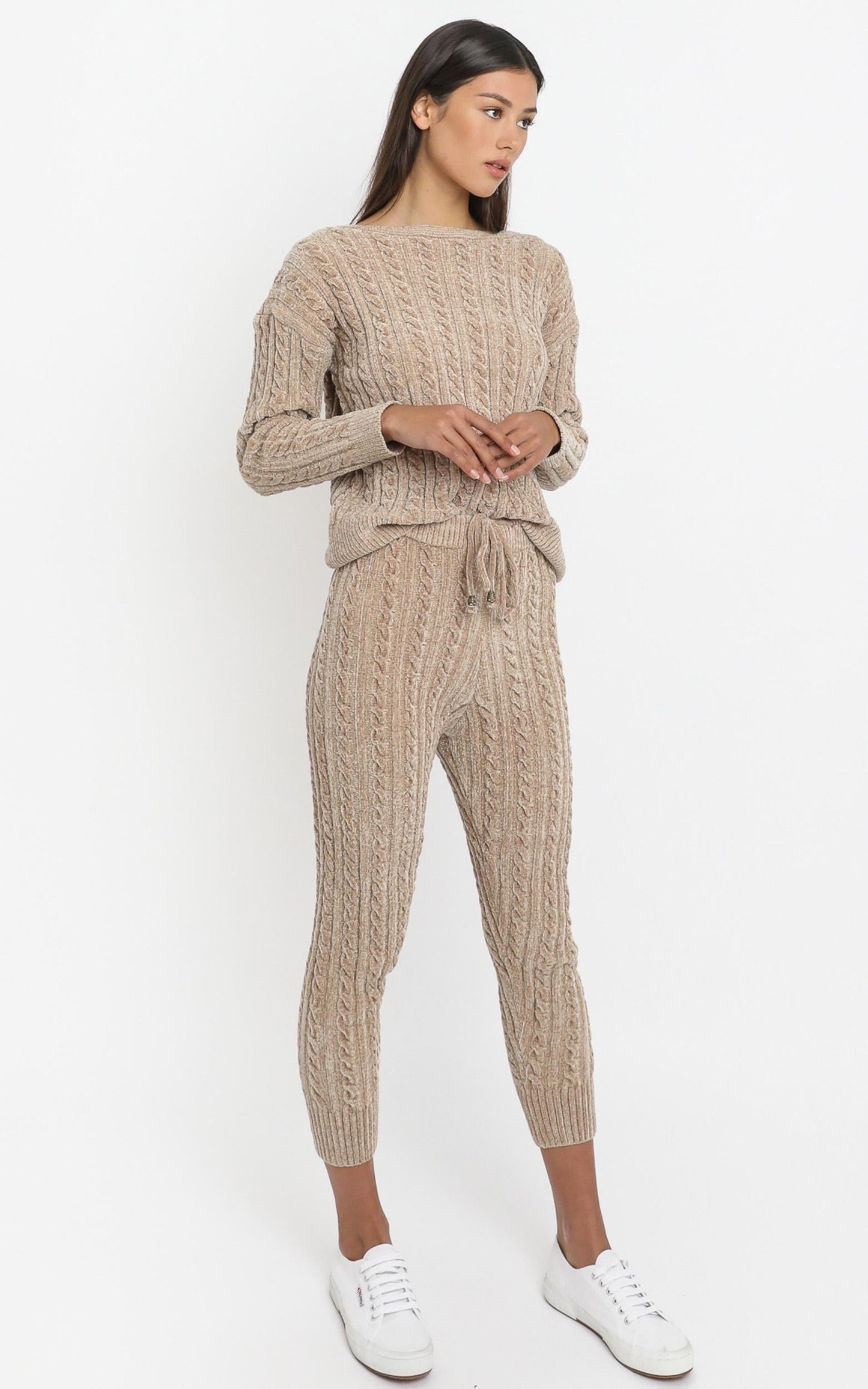 Iona Cable Knit Two Piece Set in Mocha