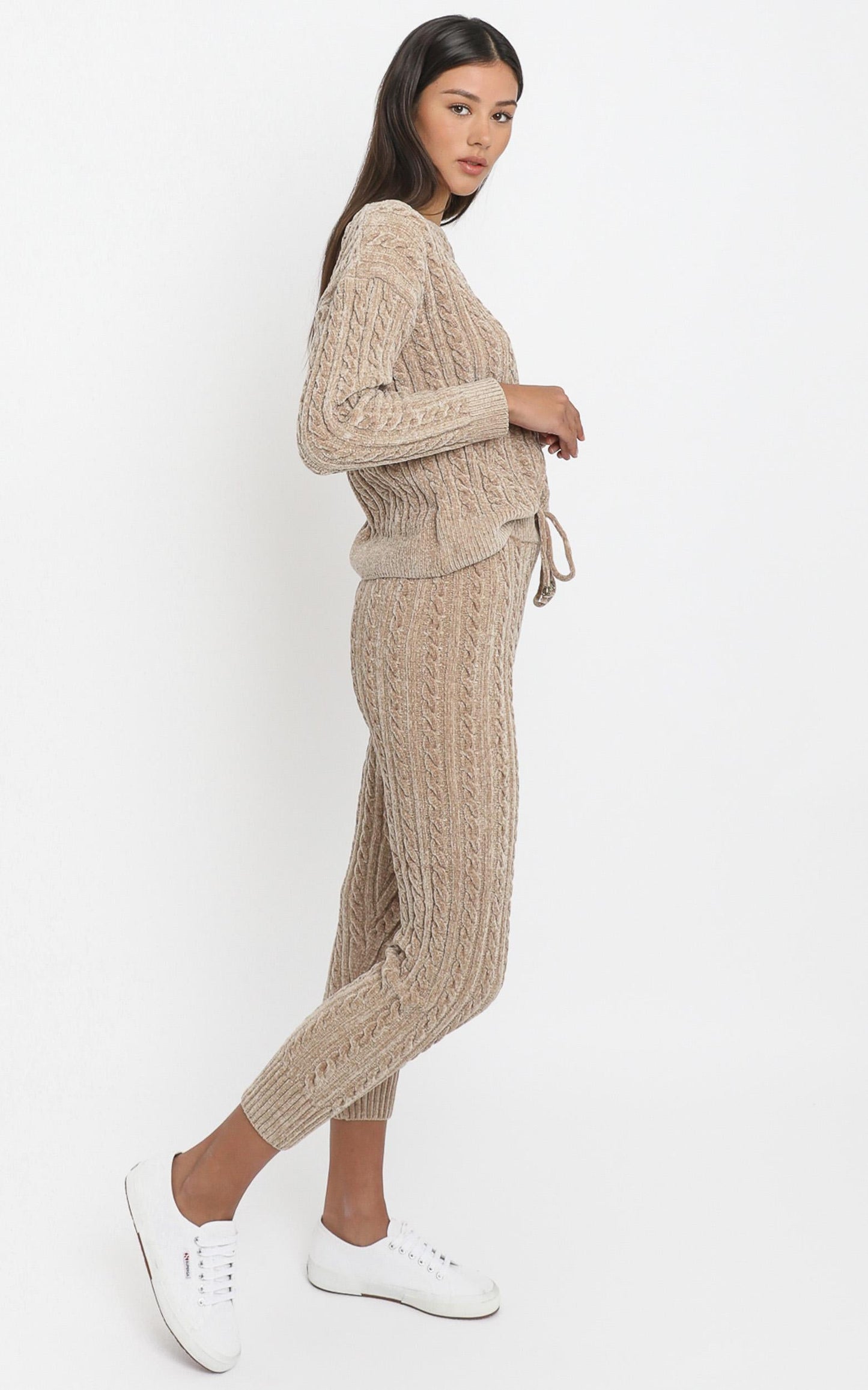 Iona Cable Knit Two Piece Set in Mocha