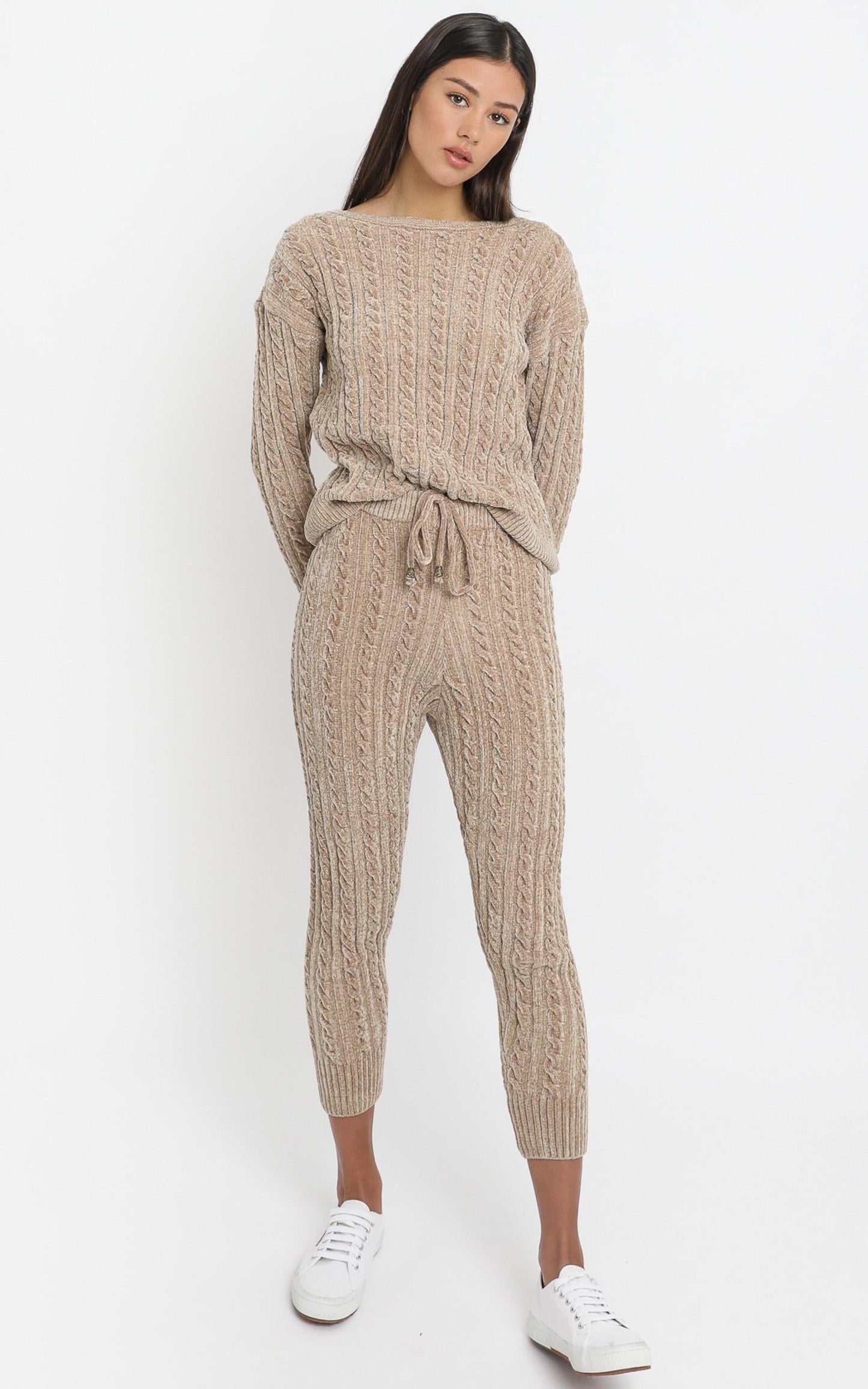 Iona Cable Knit Two Piece Set in Mocha