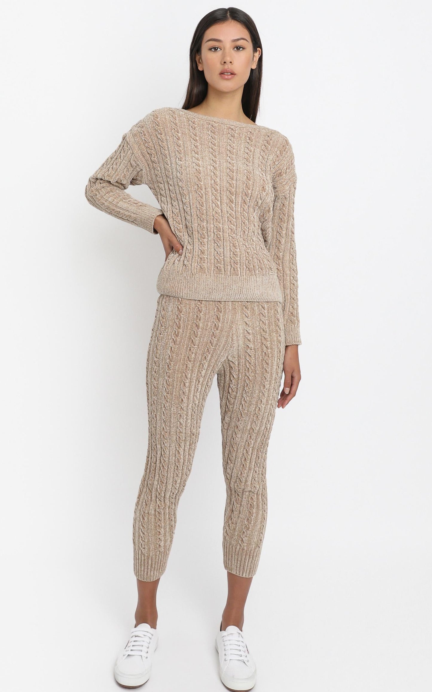 Iona Cable Knit Two Piece Set in Mocha