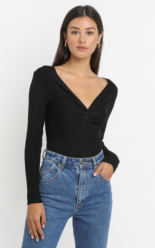 Isabella Twist Front Bodysuit in Black