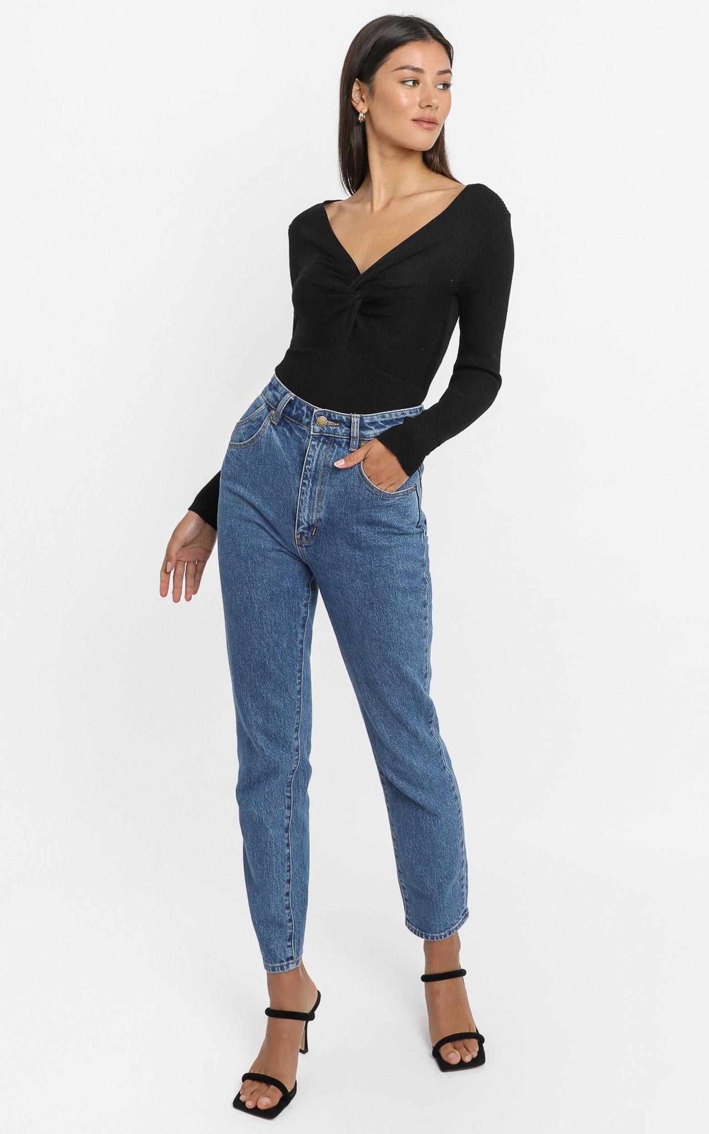 Isabella Twist Front Bodysuit in Black