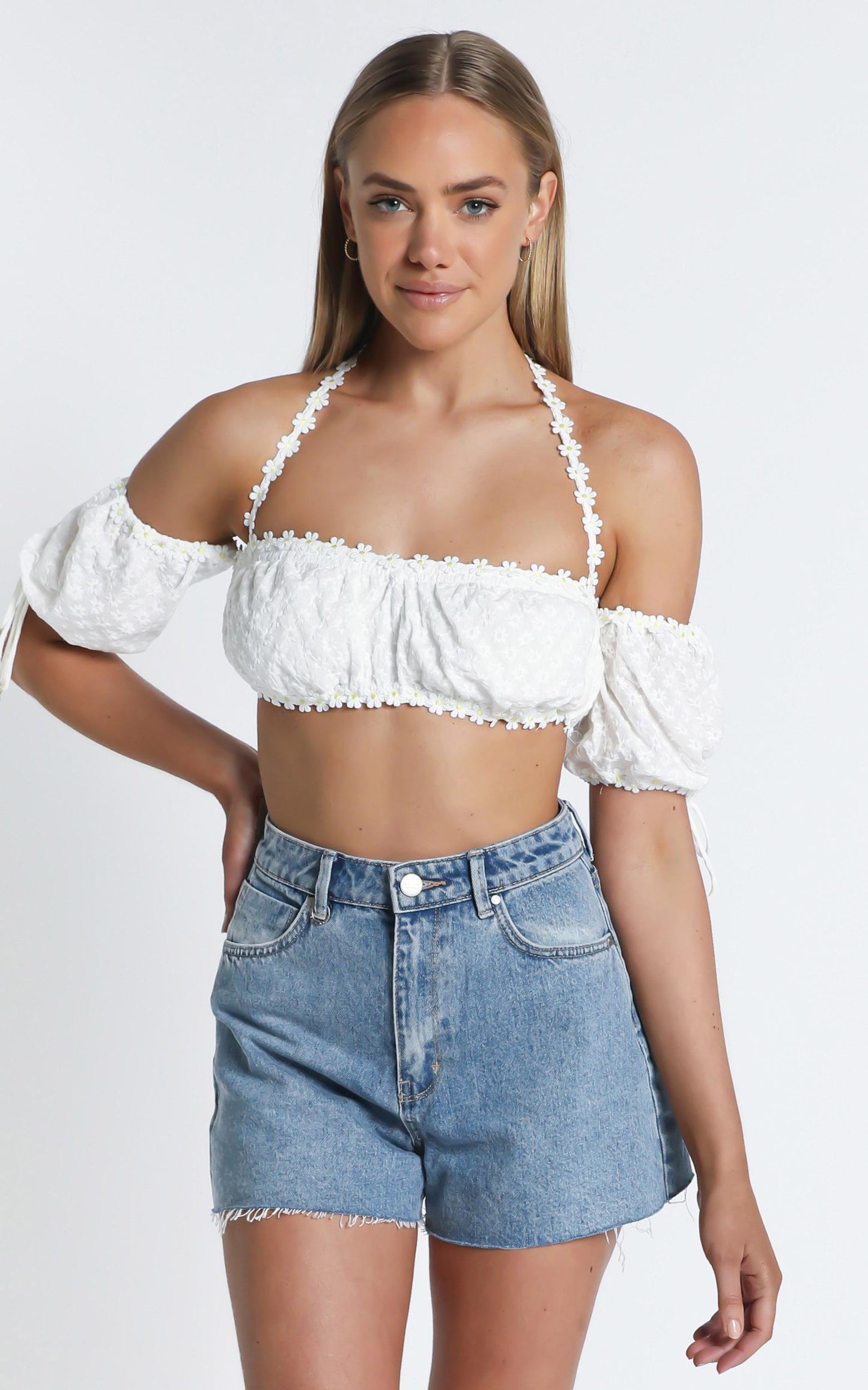 I Still Got You Top In White Embroidery