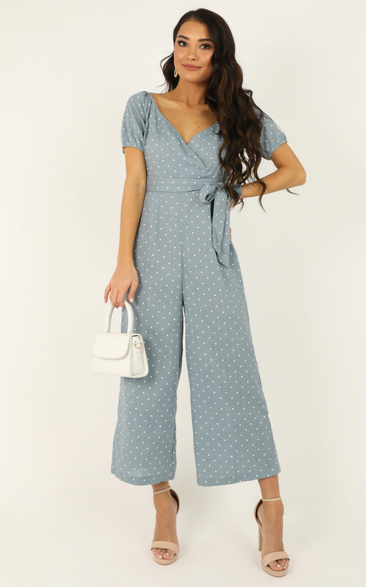 It Aint Over Jumpsuit In Blue Polka