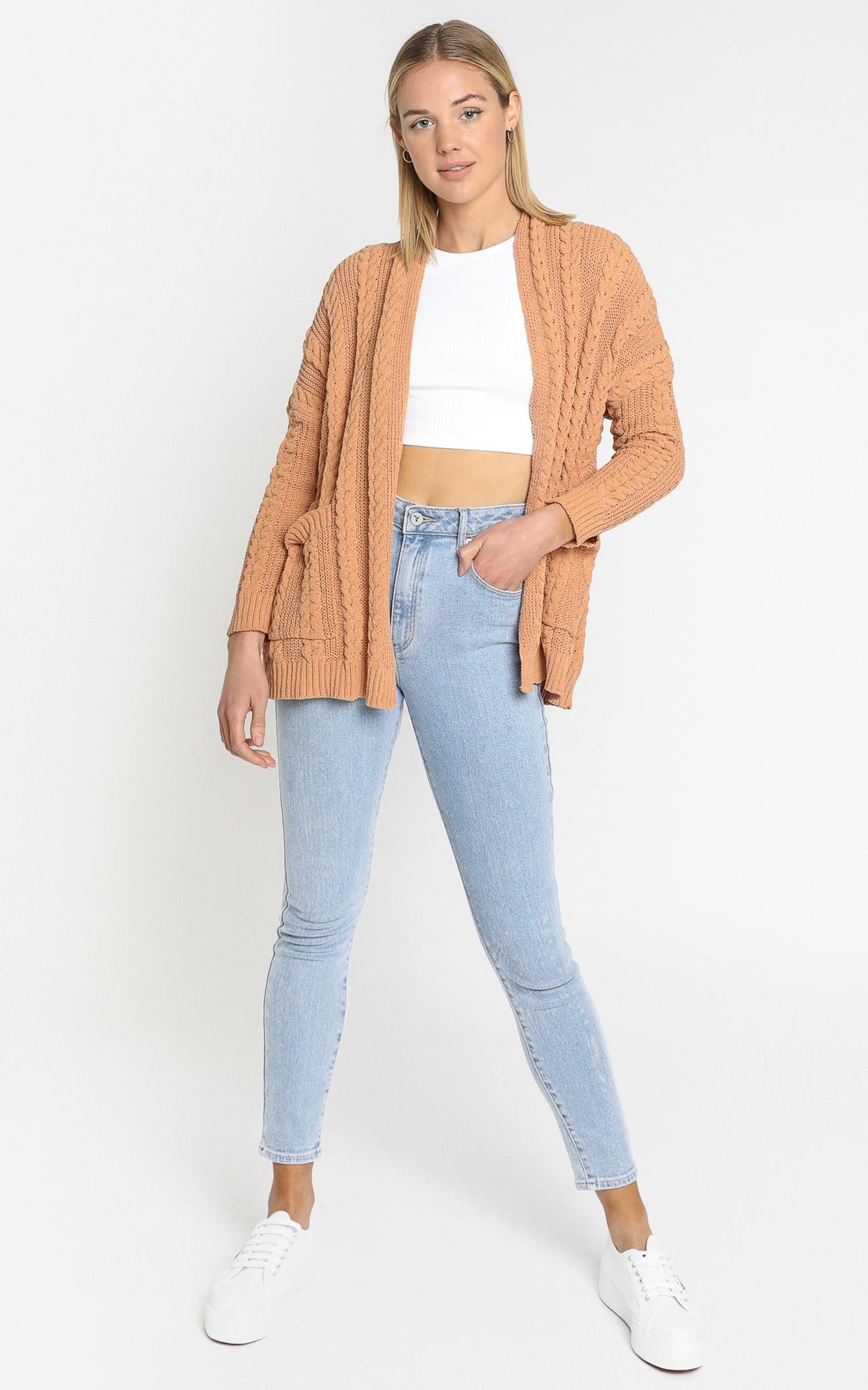 Francesca Cable Knit Cardigan In Rust