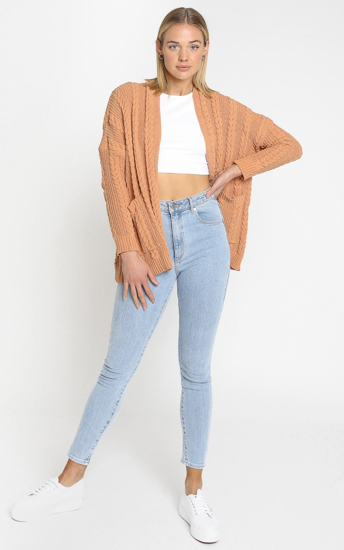 Francesca Cable Knit Cardigan In Rust