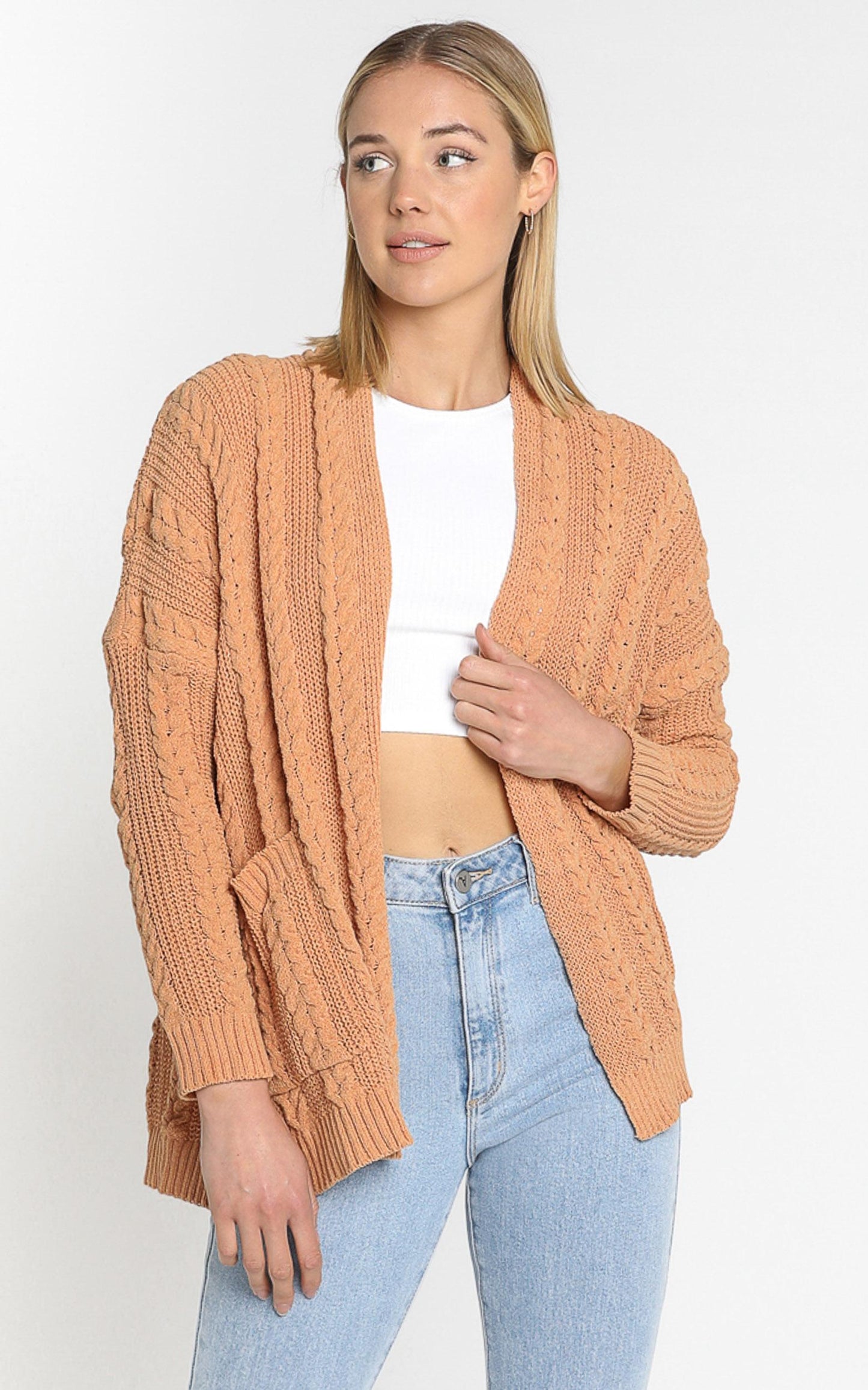 Francesca Cable Knit Cardigan In Rust