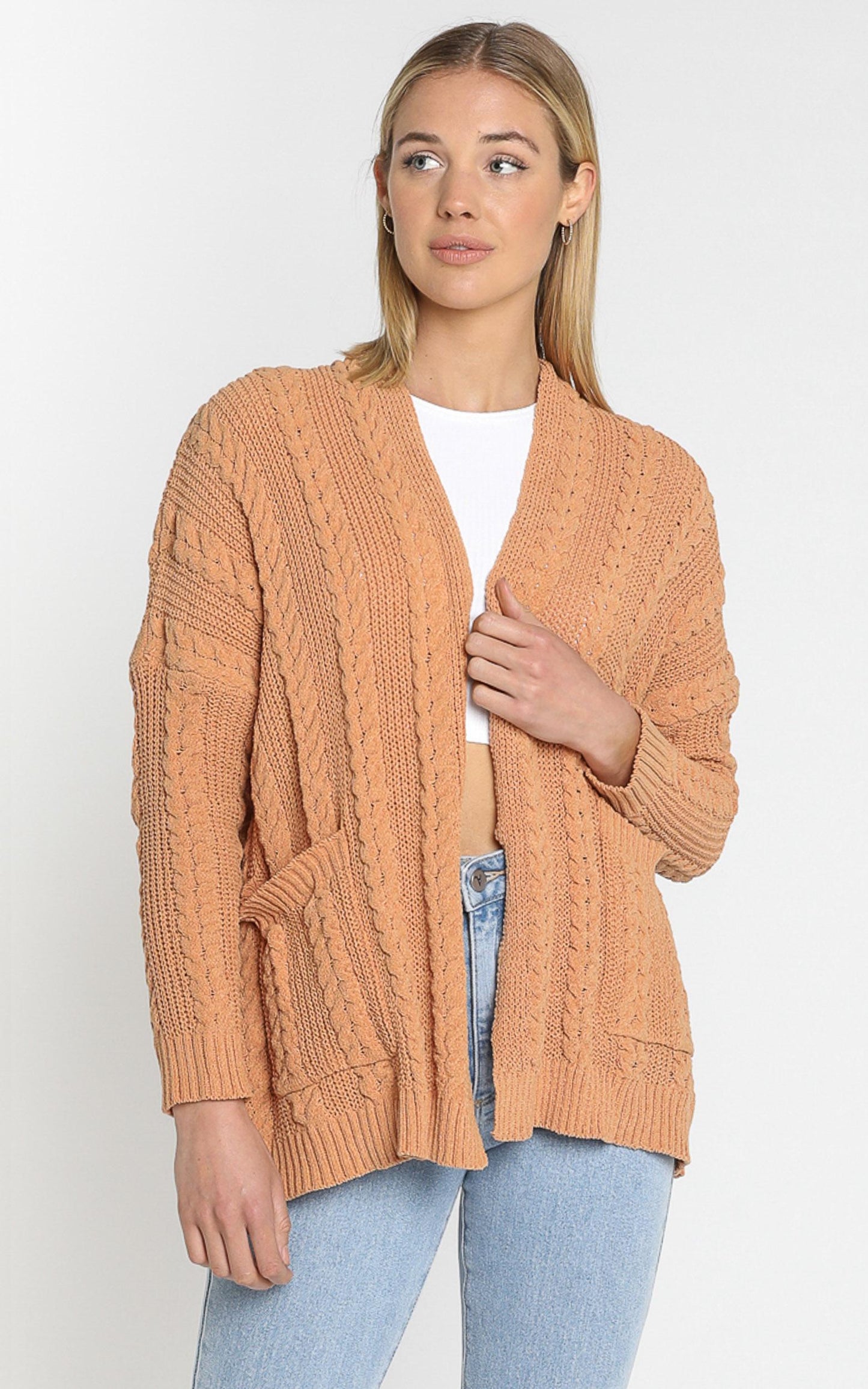 Francesca Cable Knit Cardigan In Rust