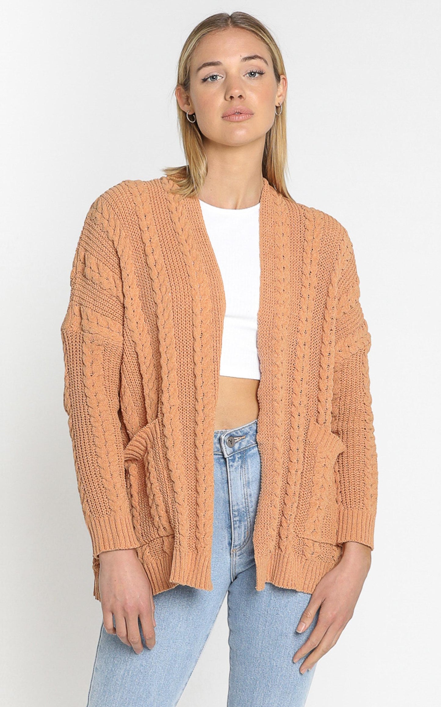 Francesca Cable Knit Cardigan In Rust