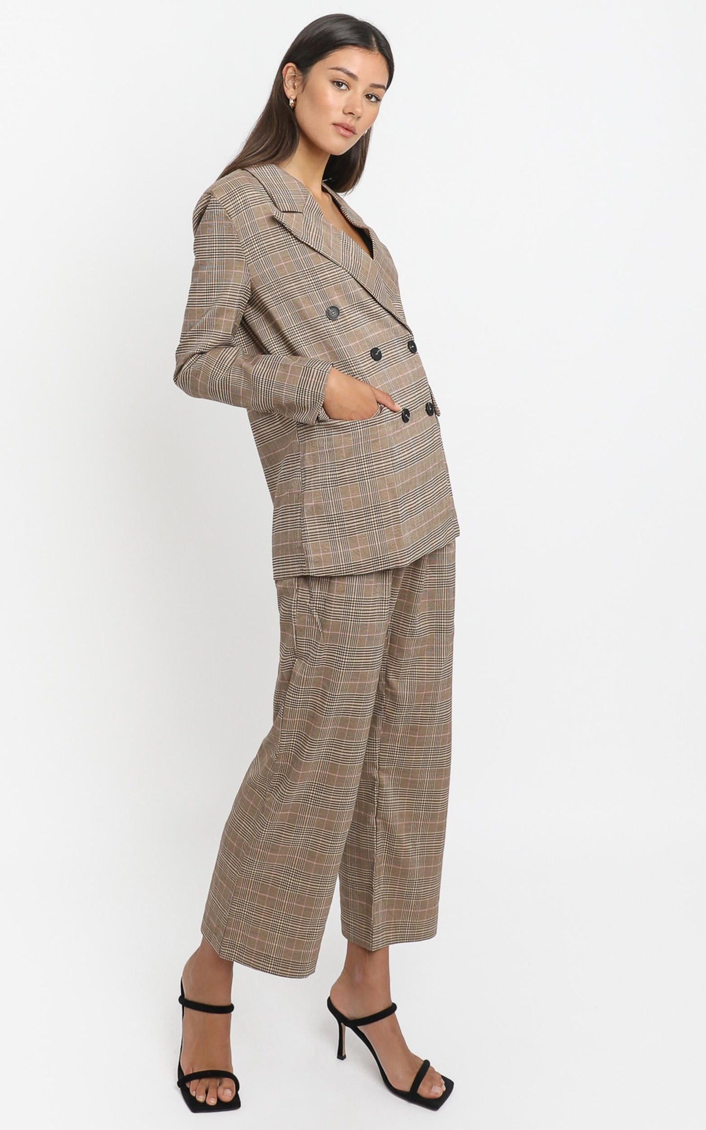Kimmy Power Blazer in Beige Check
