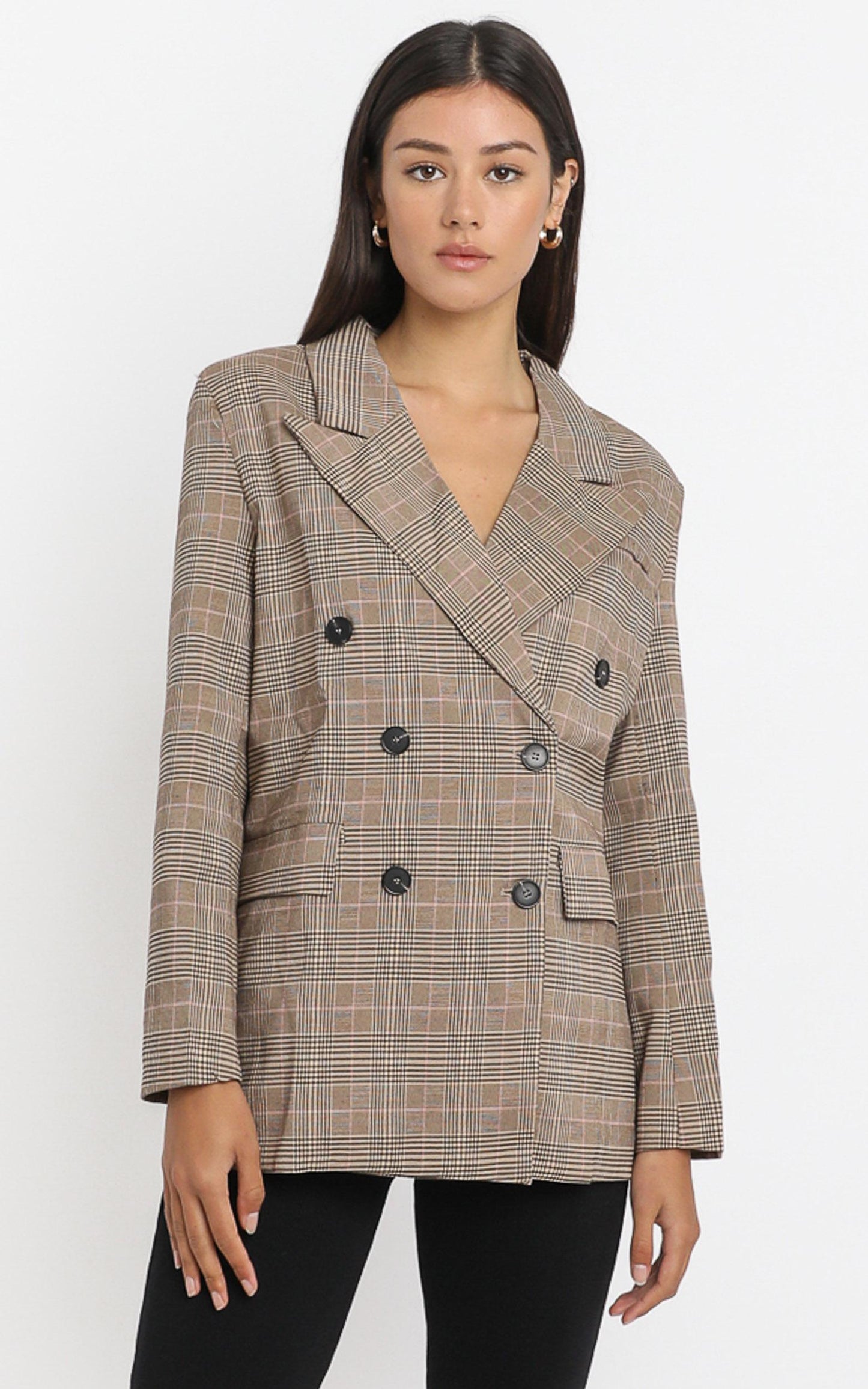 Kimmy Power Blazer in Beige Check