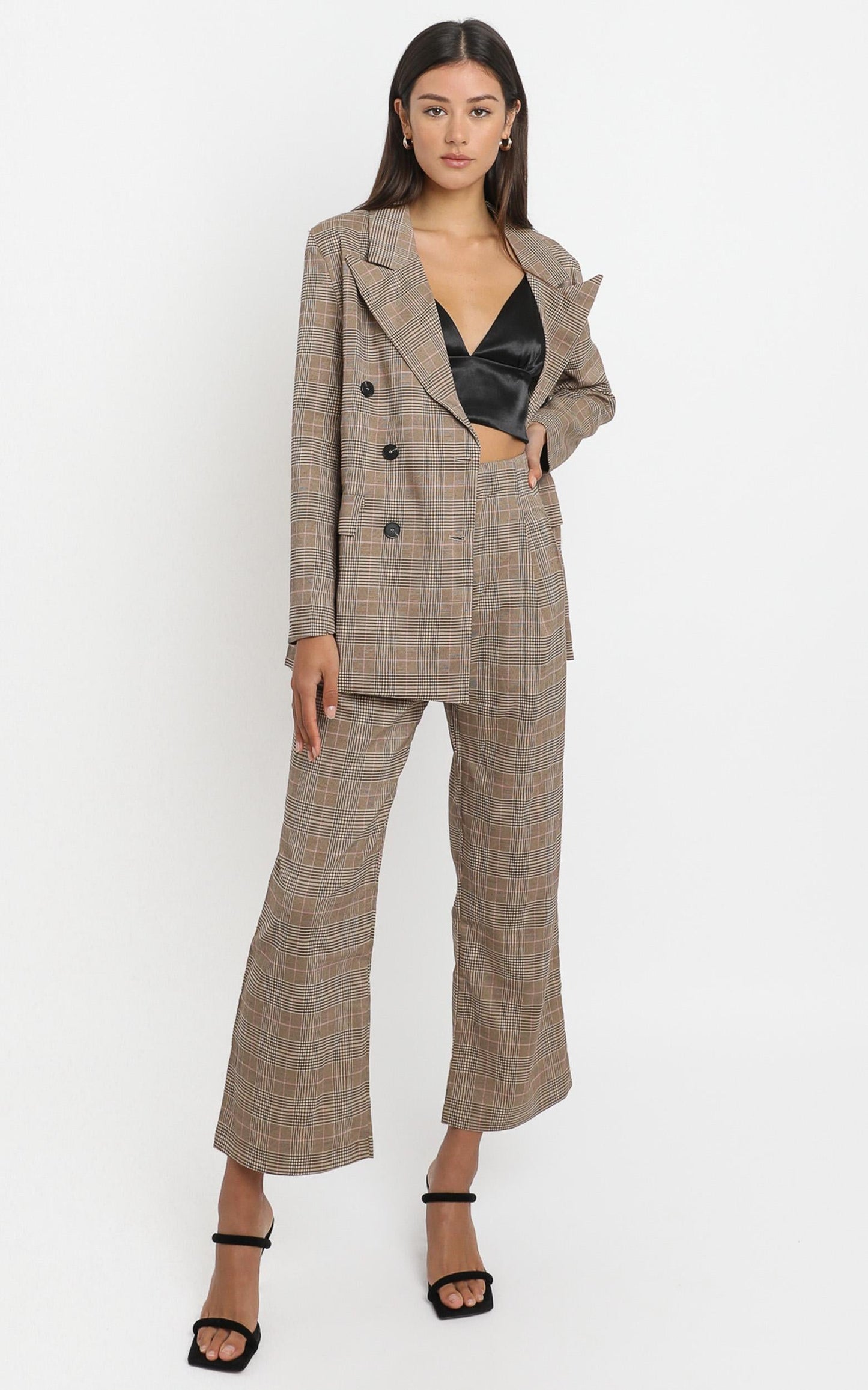 Kimmy Power Blazer in Beige Check