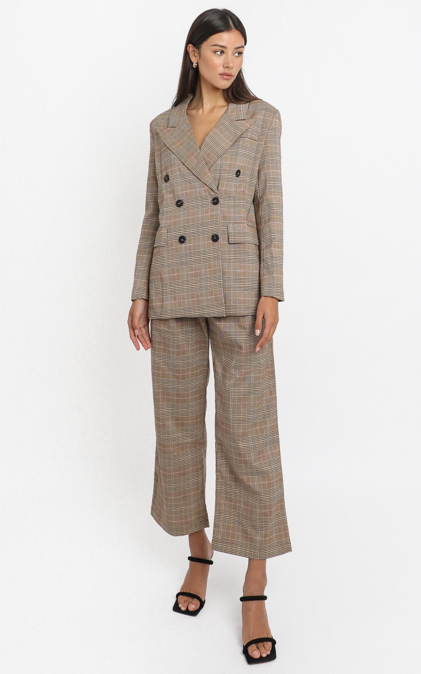 Kimmy Power Blazer in Beige Check