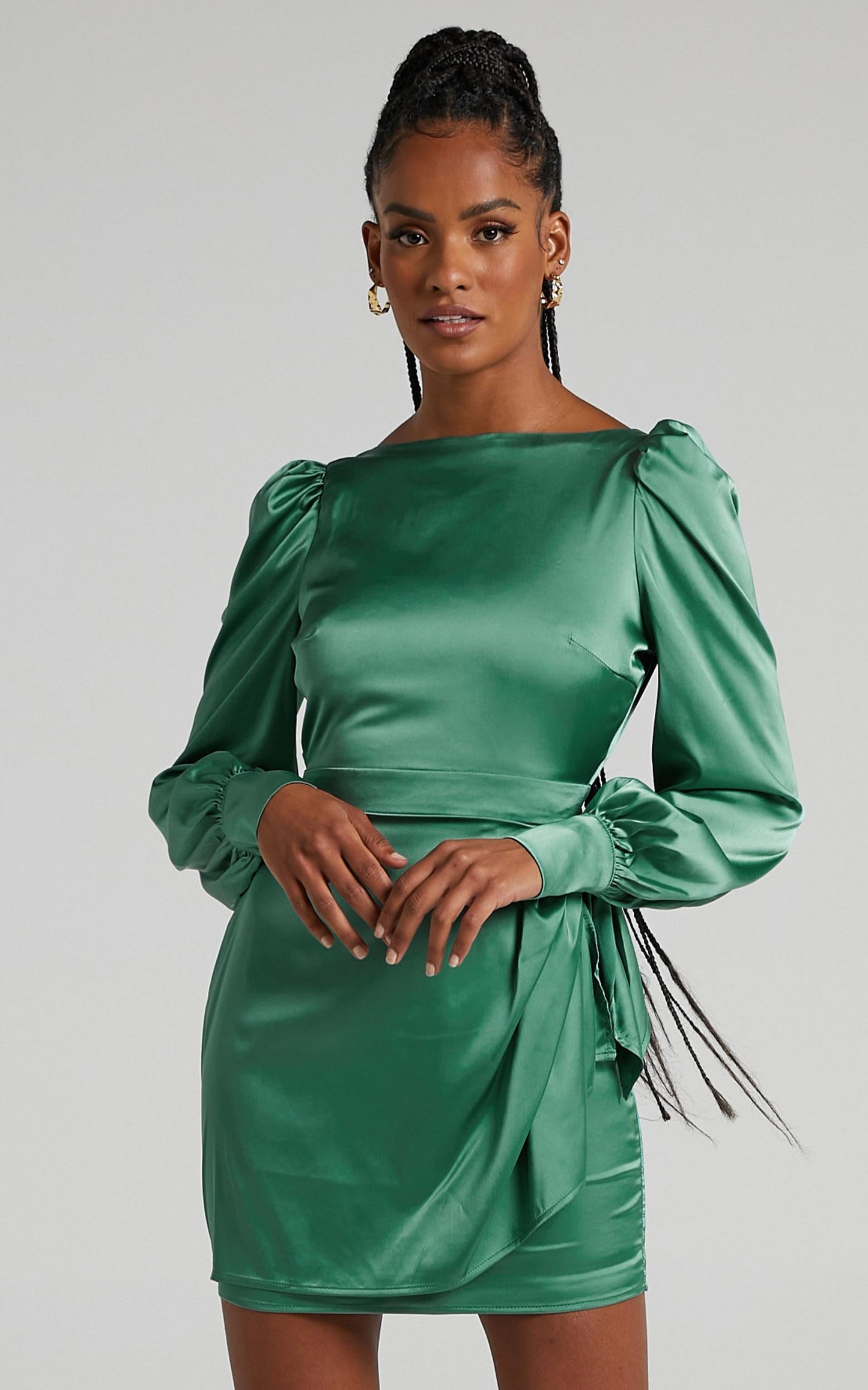 Rivka Dress in Jade Satin