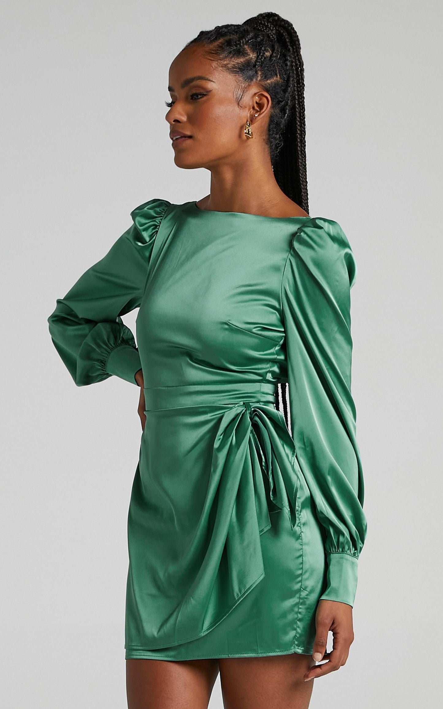 Rivka Dress in Jade Satin