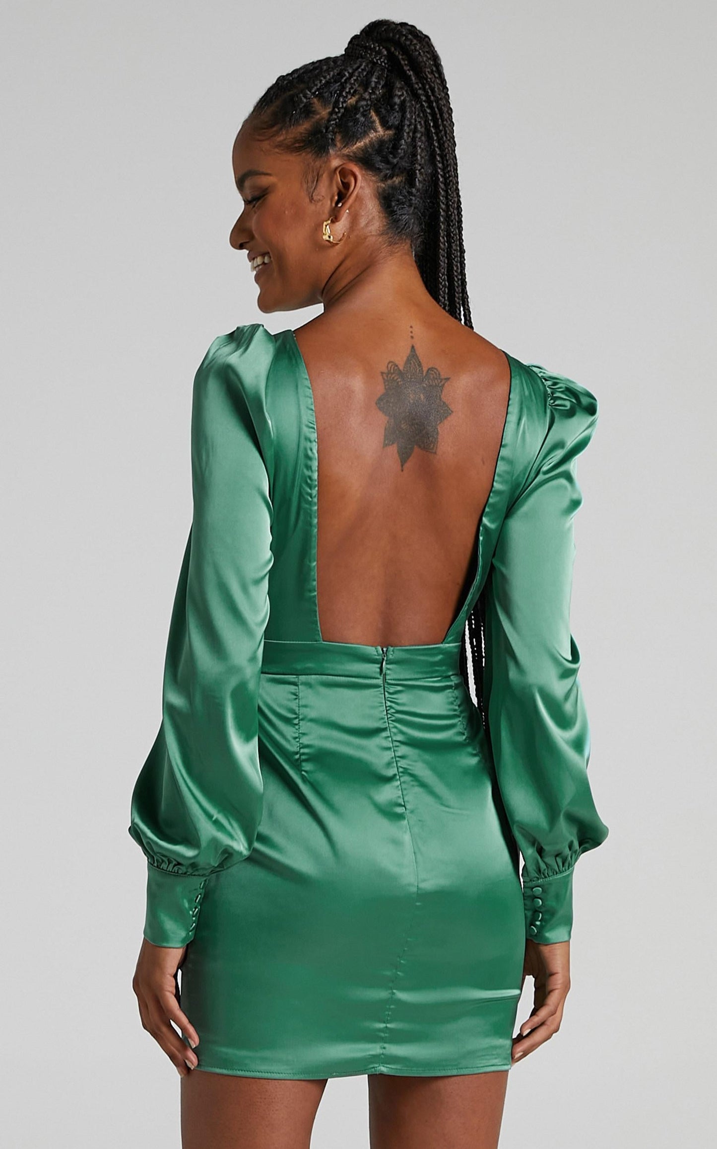 Rivka Dress in Jade Satin