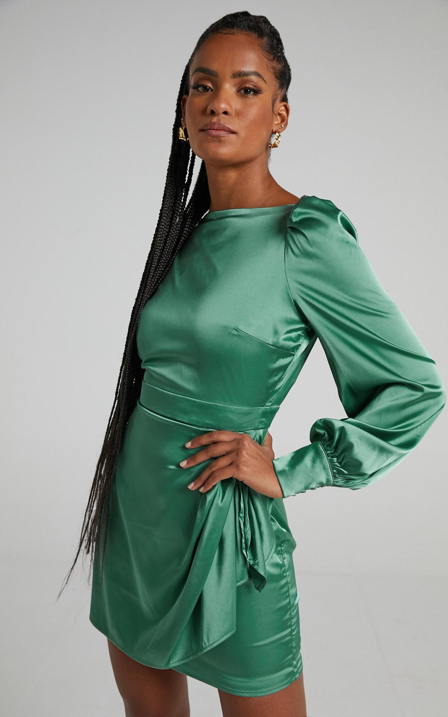 Rivka Dress in Jade Satin