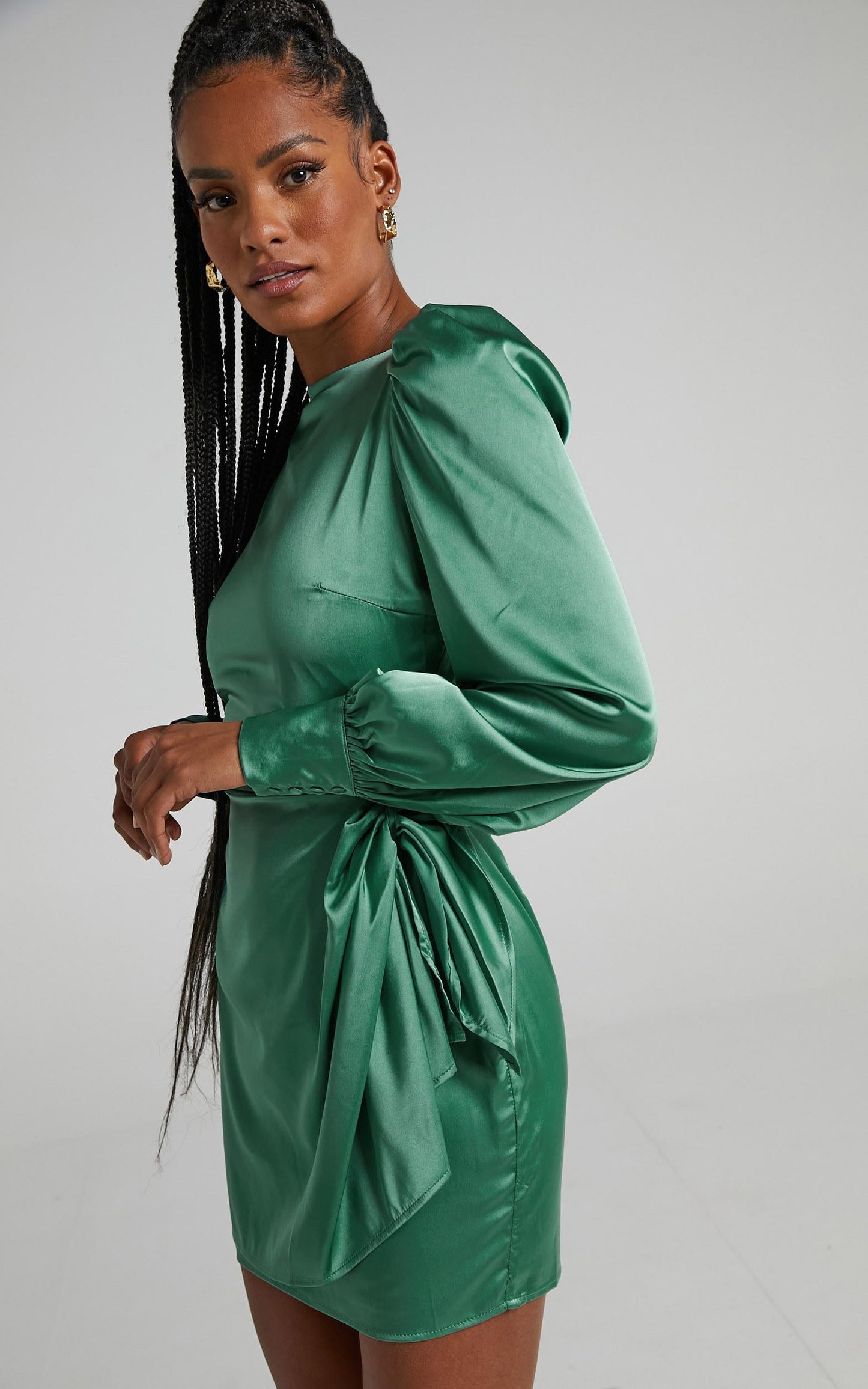 Rivka Dress in Jade Satin