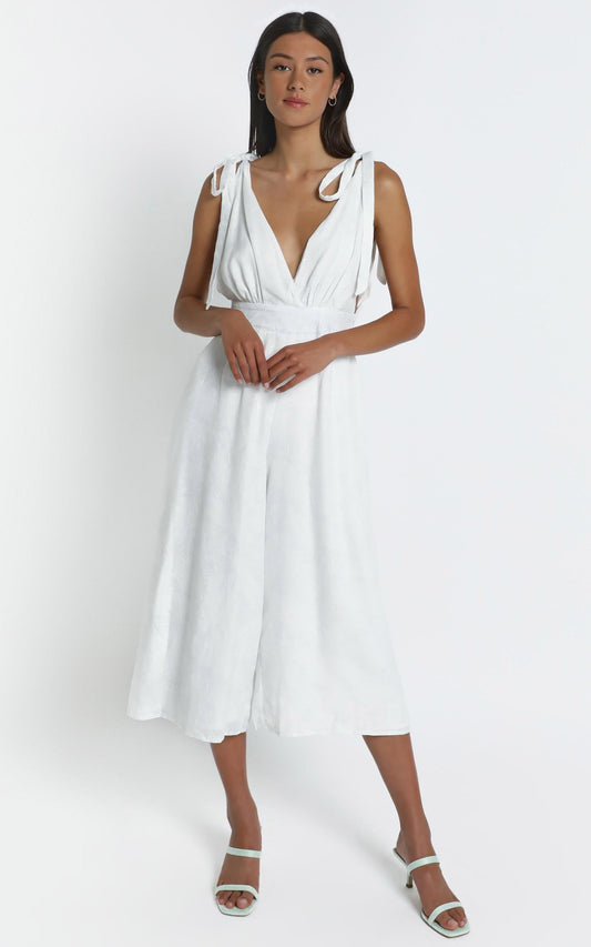 Jaden Jumpsuit in White Palm