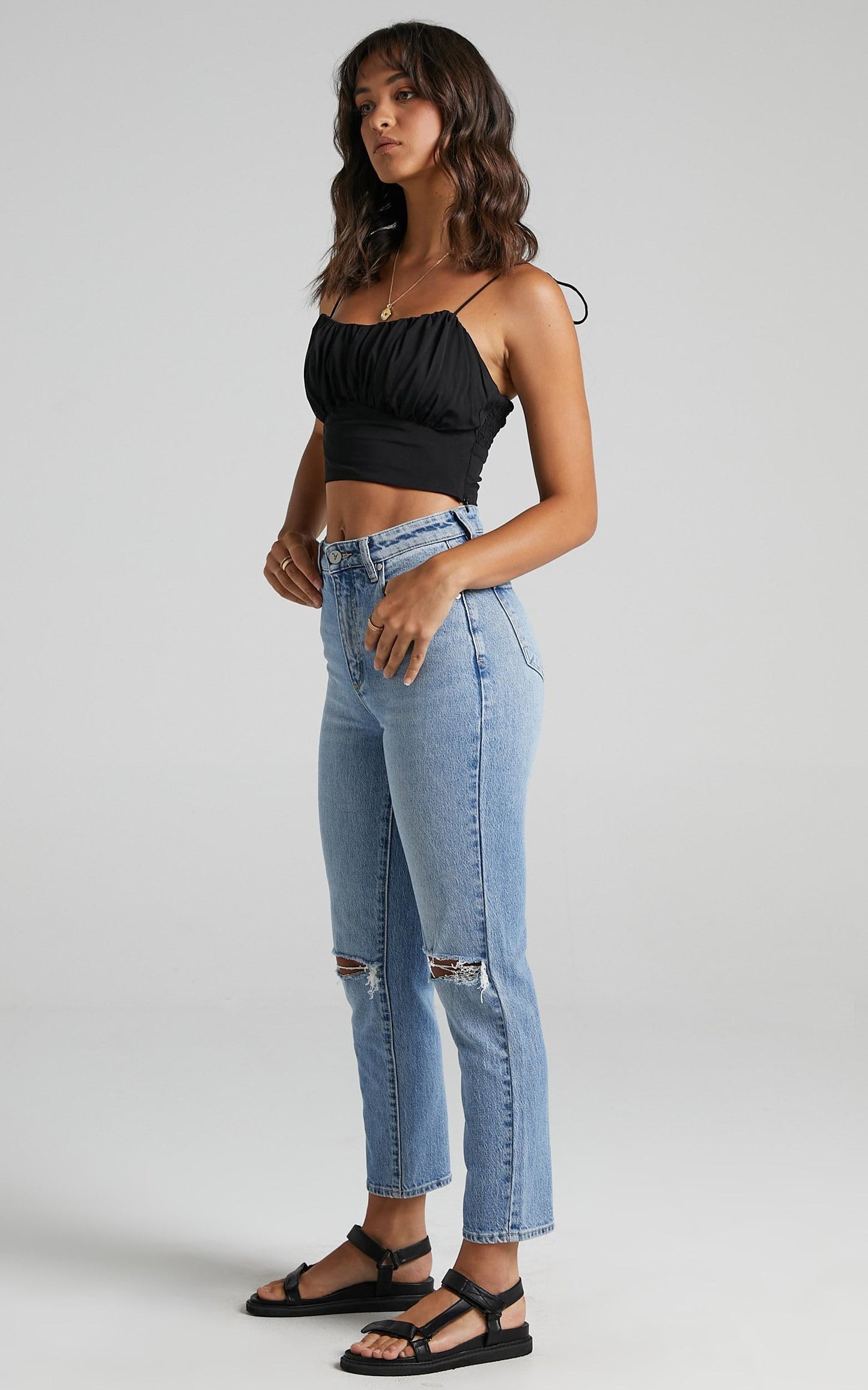 Jaye Top - Ruched Bust Crop Top in Black
