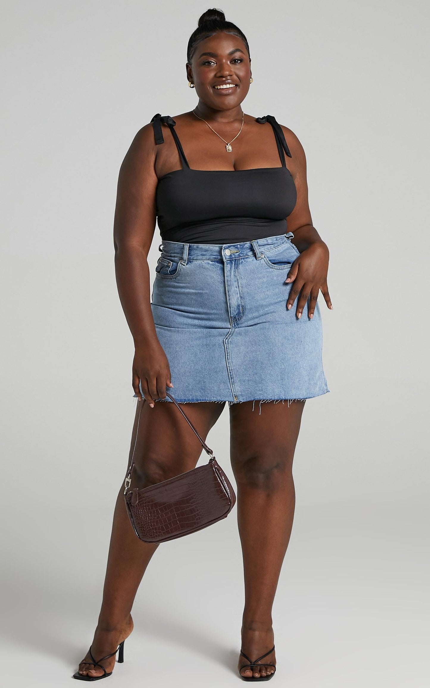 Just Like Smoke High Rise Mini Denim Skirt in Mid Wash