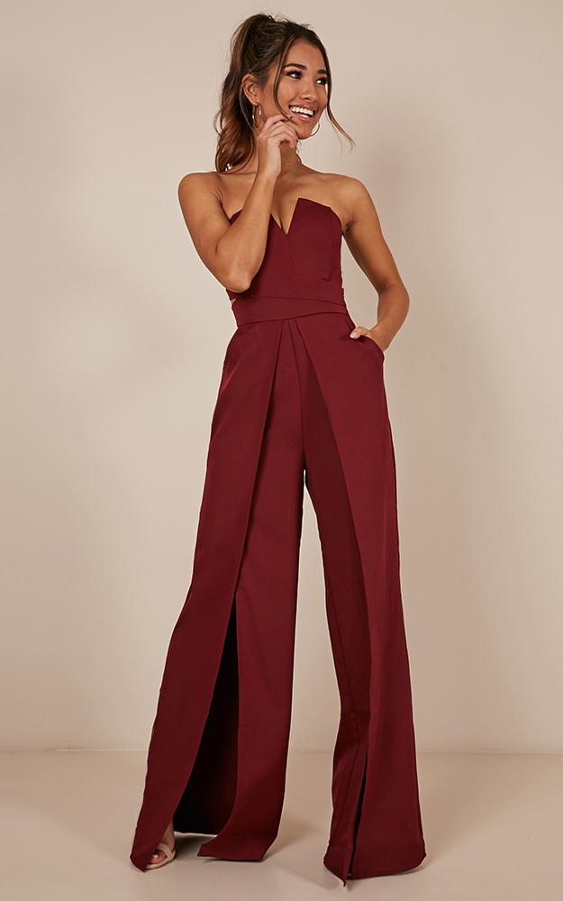 Just Like Fire Jumpsuit In Wine